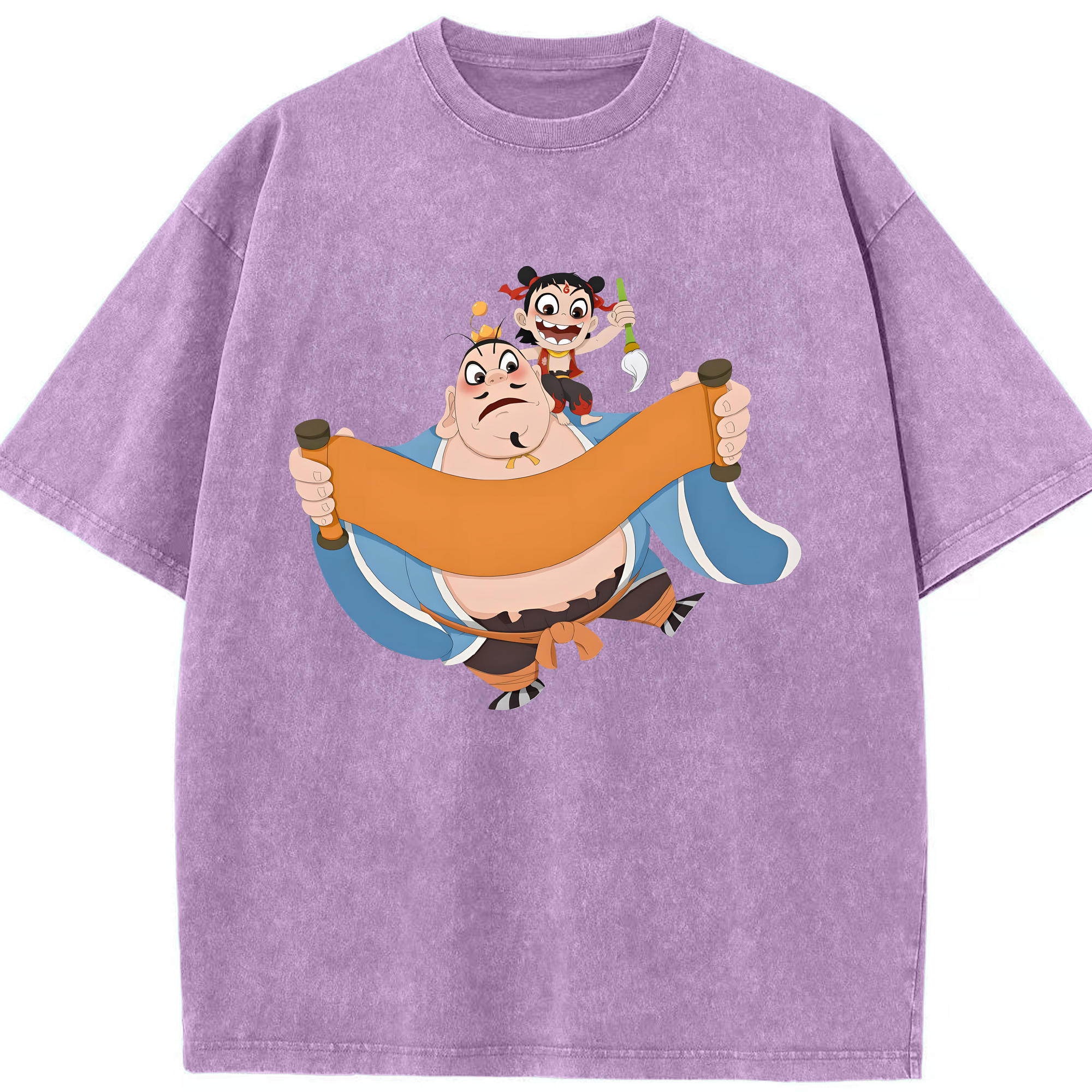 （画像用） Ne Zha 2 ナタ 魔童の大暴れ 綿100% ヴィンテージ風 半袖Tシャツ（フロントプリント）