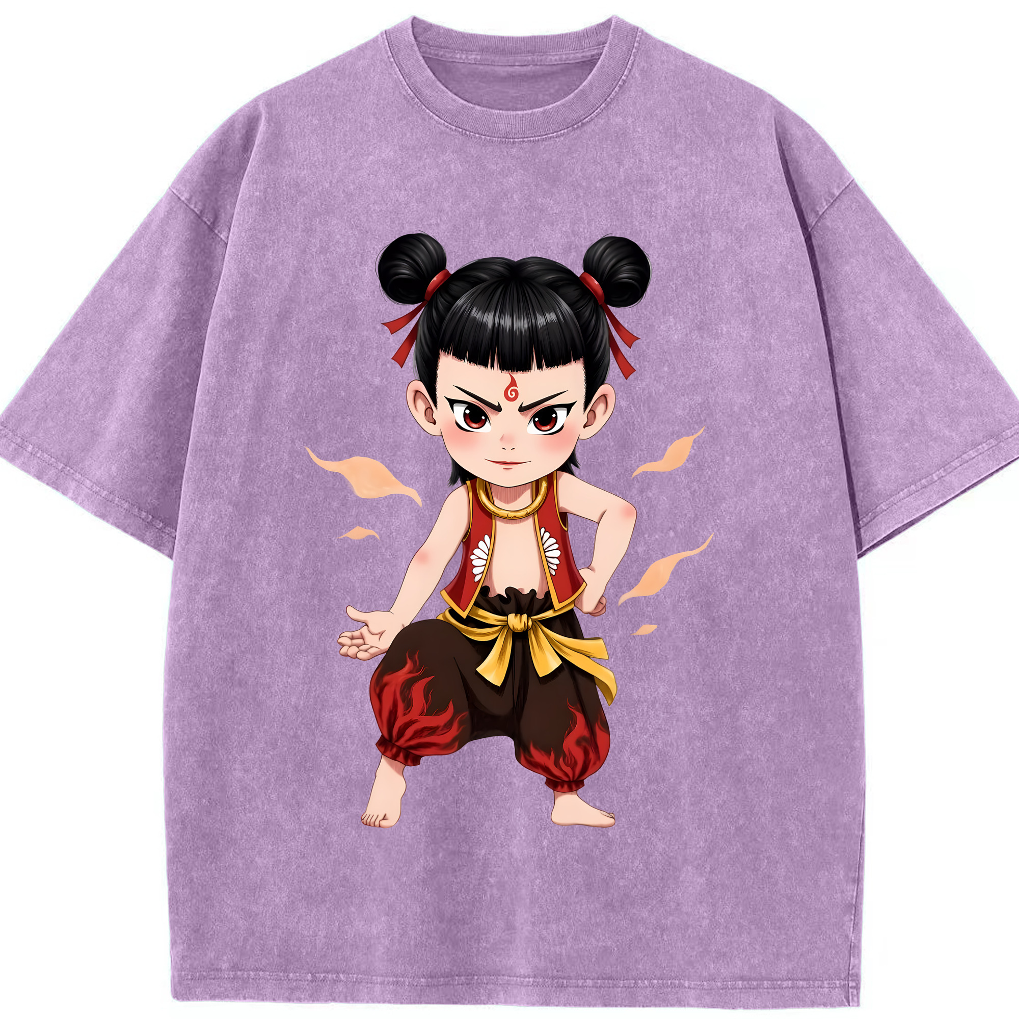 （画像用） Ne Zha 2 ナタ 魔童の大暴れ 綿100% ヴィンテージ風 半袖Tシャツ（フロントプリント）