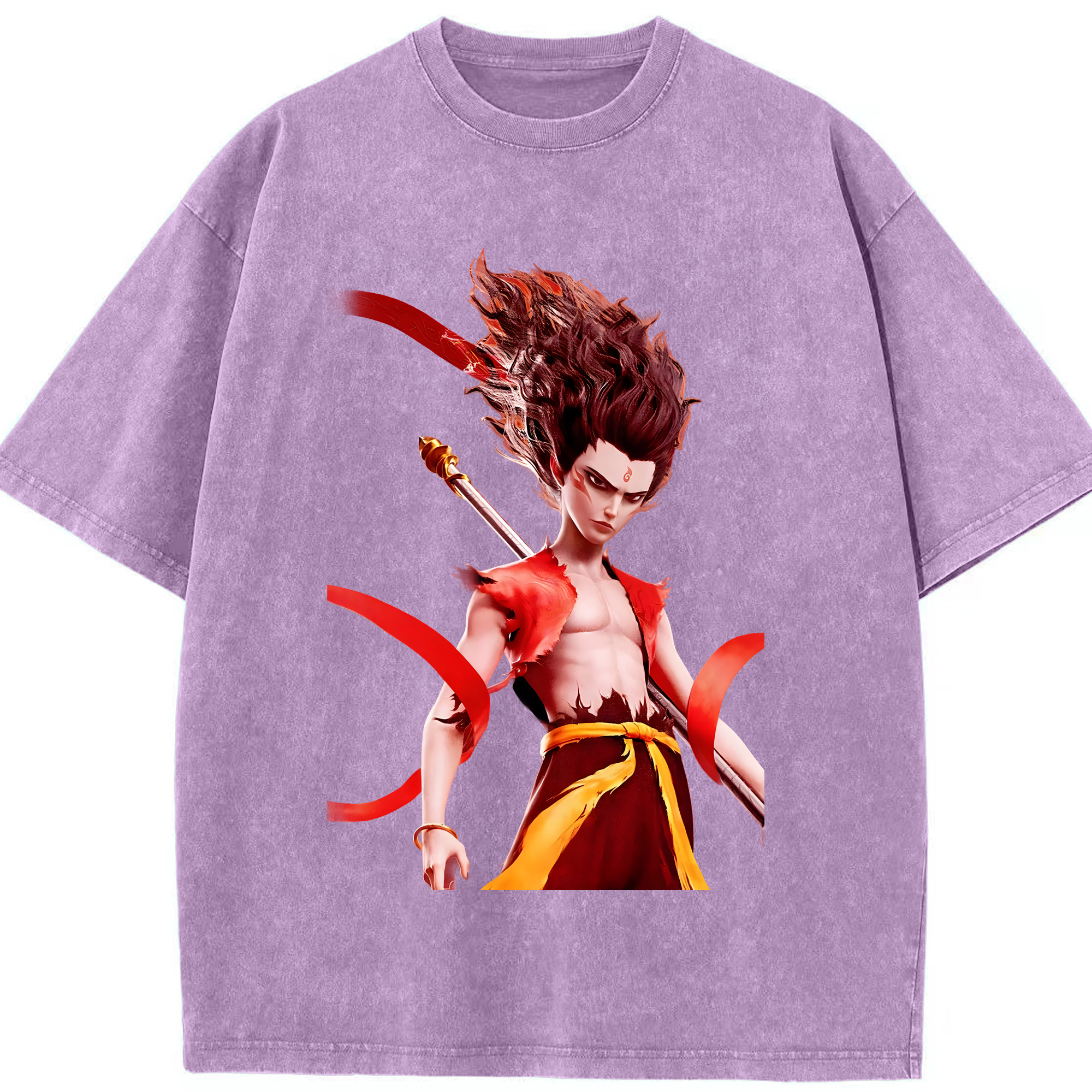 （画像用） Ne Zha 2 ナタ 魔童の大暴れ 綿100% ヴィンテージ風 半袖Tシャツ（フロントプリント）