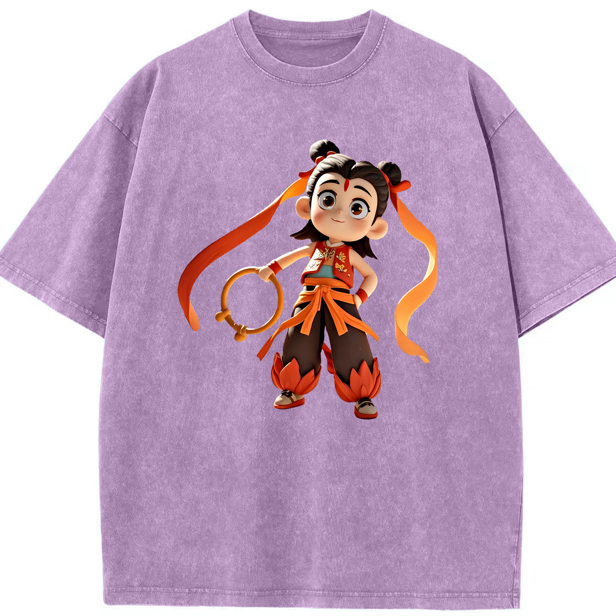 （画像用） Ne Zha 2 ナタ 魔童の大暴れ 綿100% ヴィンテージ風 半袖Tシャツ（フロントプリント）