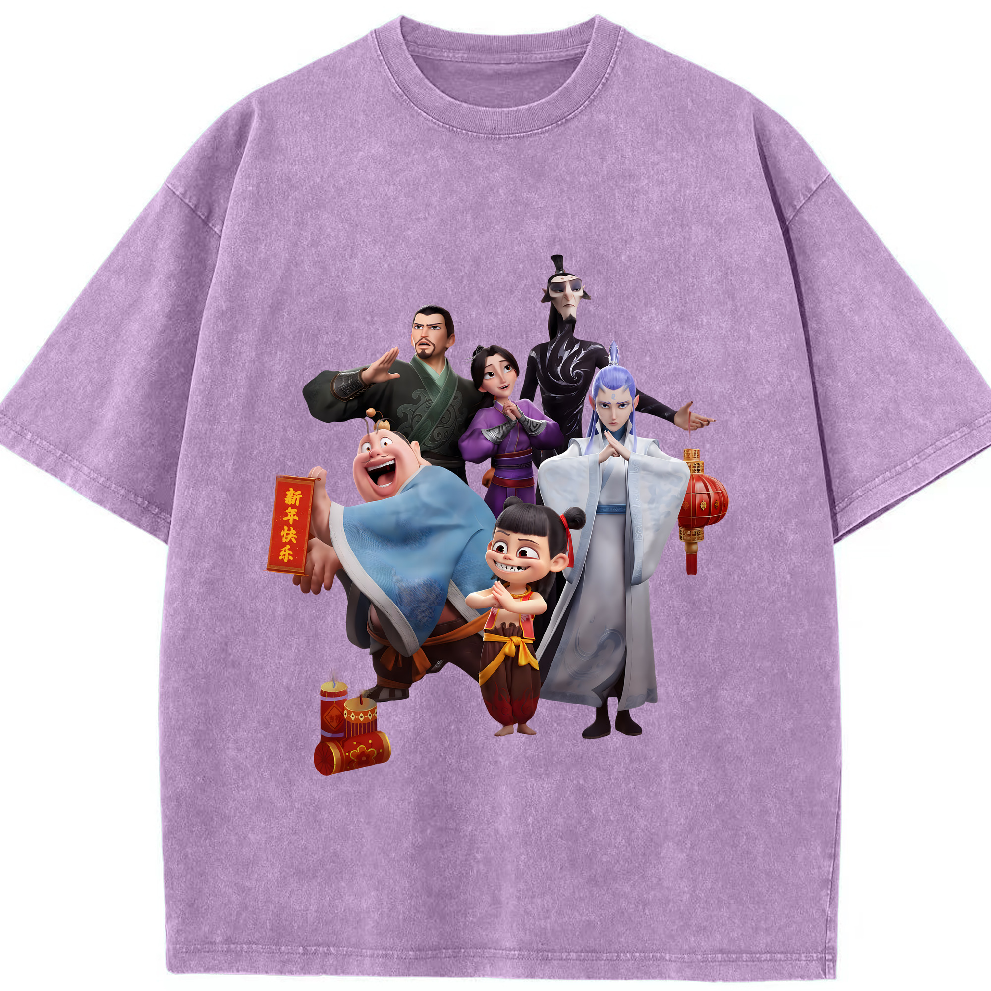 （画像用） Ne Zha 2 ナタ 魔童の大暴れ 綿100% ヴィンテージ風 半袖Tシャツ（フロントプリント）