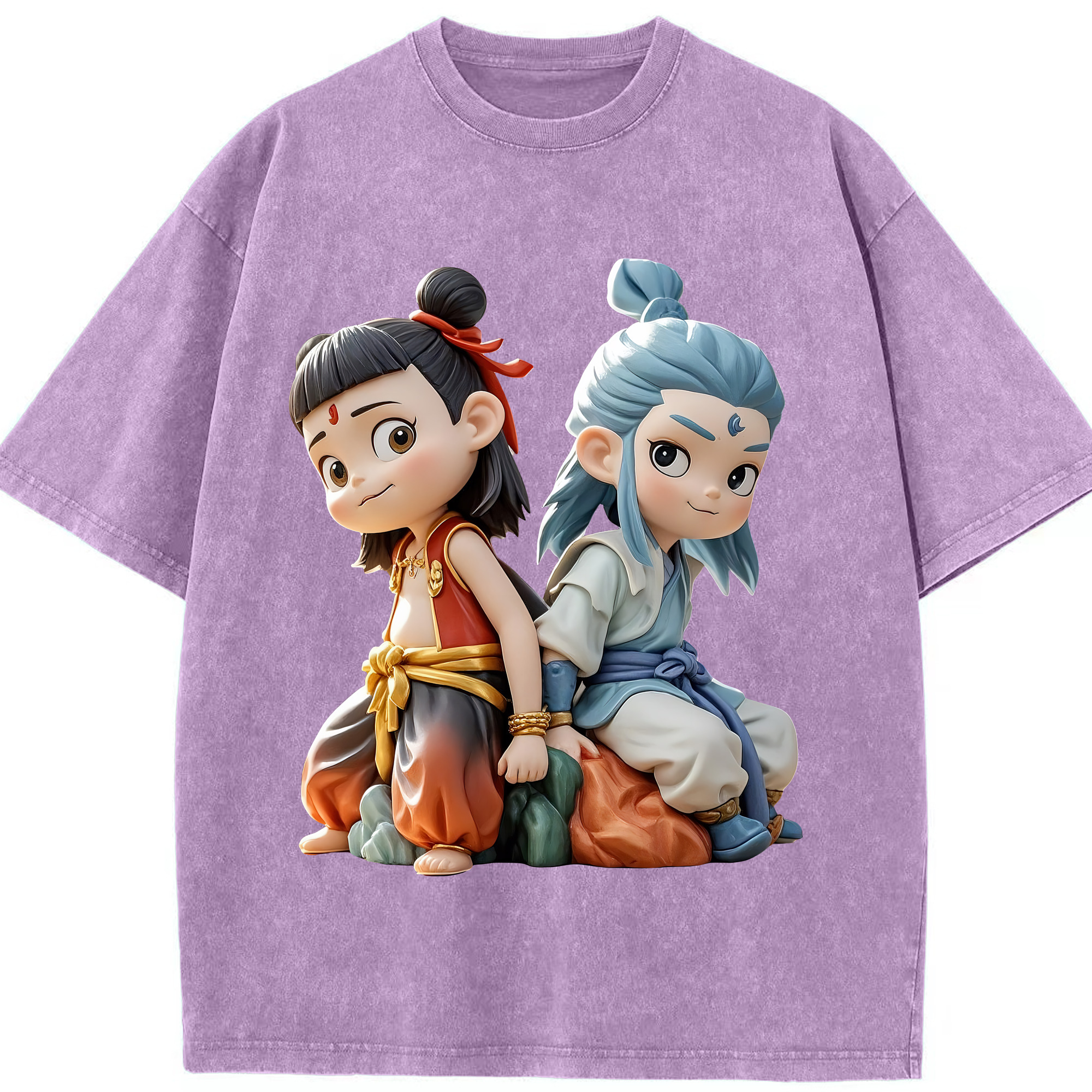 （画像用） Ne Zha 2 ナタ 魔童の大暴れ 綿100% ヴィンテージ風 半袖Tシャツ（フロントプリント）