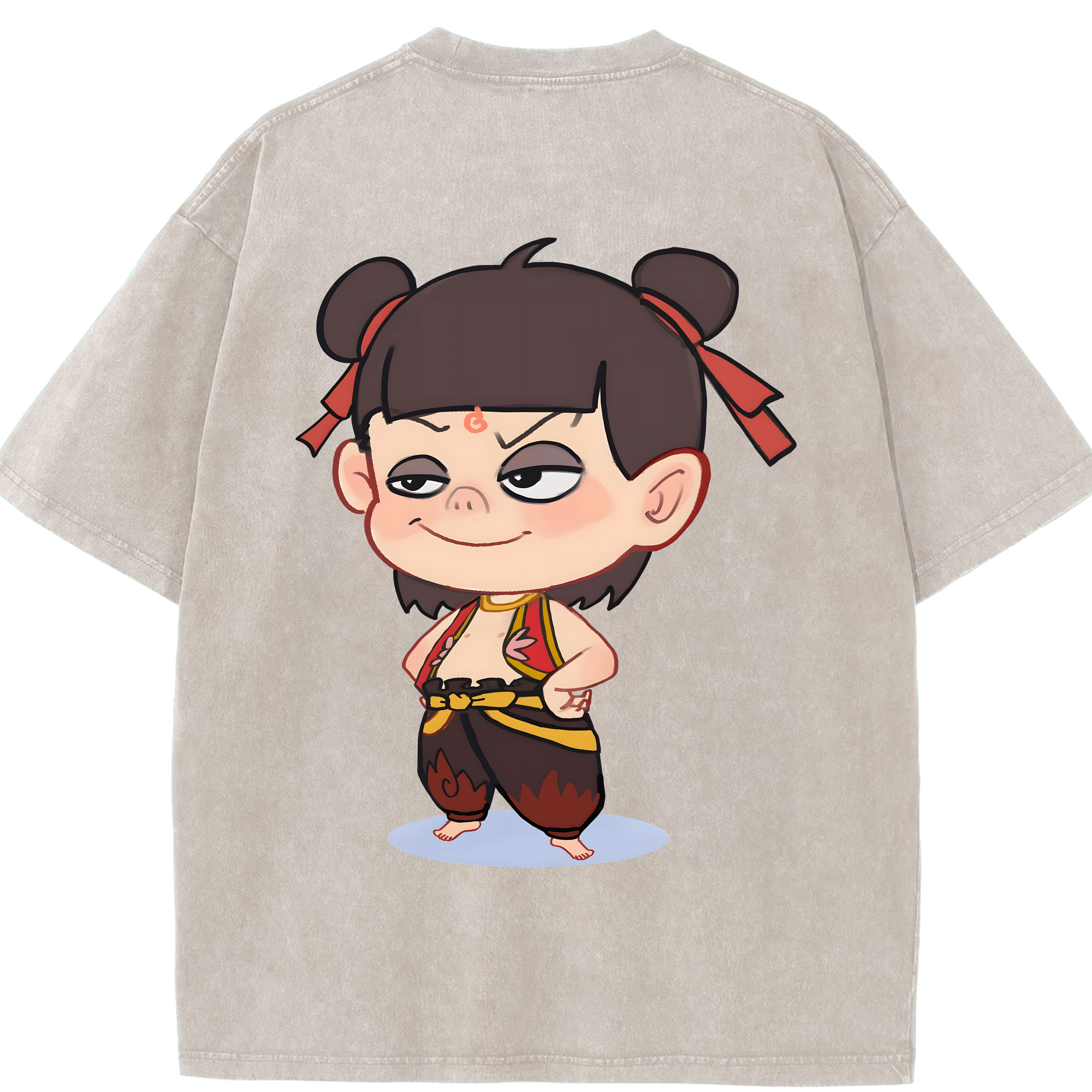 （画像用） Ne Zha 2 ナタ 魔童の大暴れ 綿100% ヴィンテージ風 半袖Tシャツ（背面プリント）