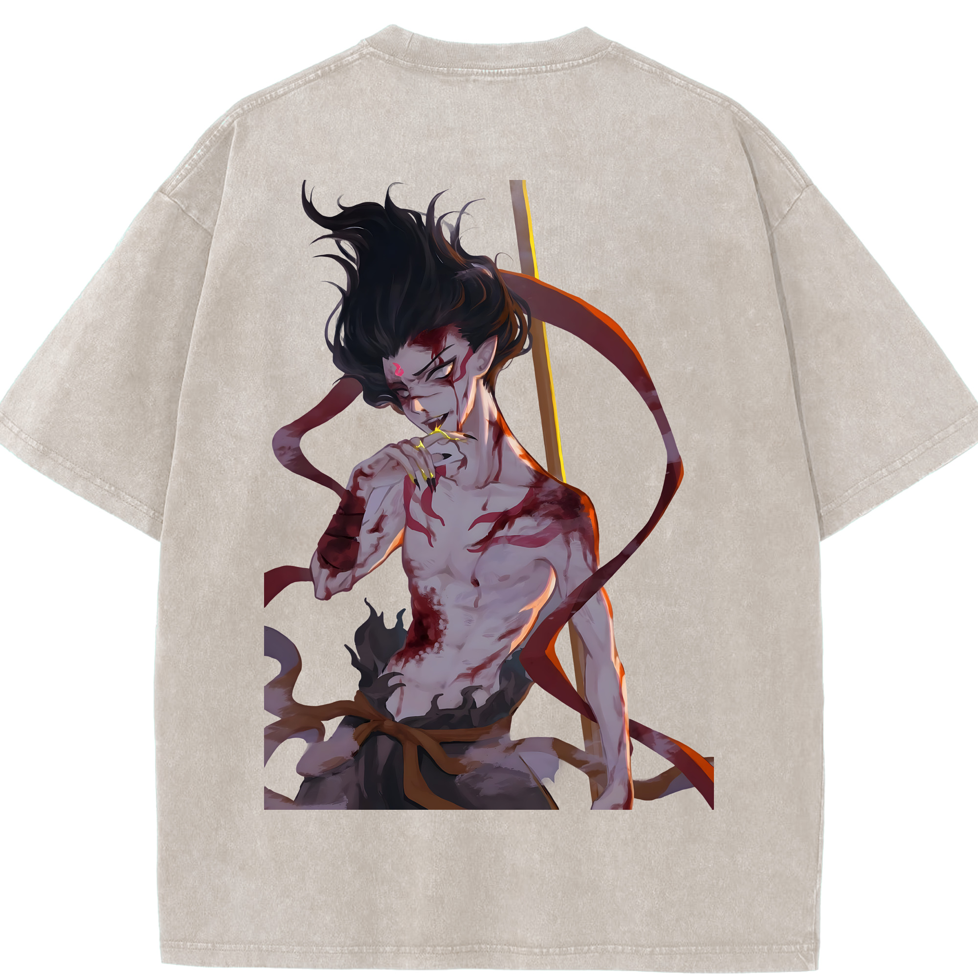 （画像用） Ne Zha 2 ナタ 魔童の大暴れ 綿100% ヴィンテージ風 半袖Tシャツ（背面プリント）