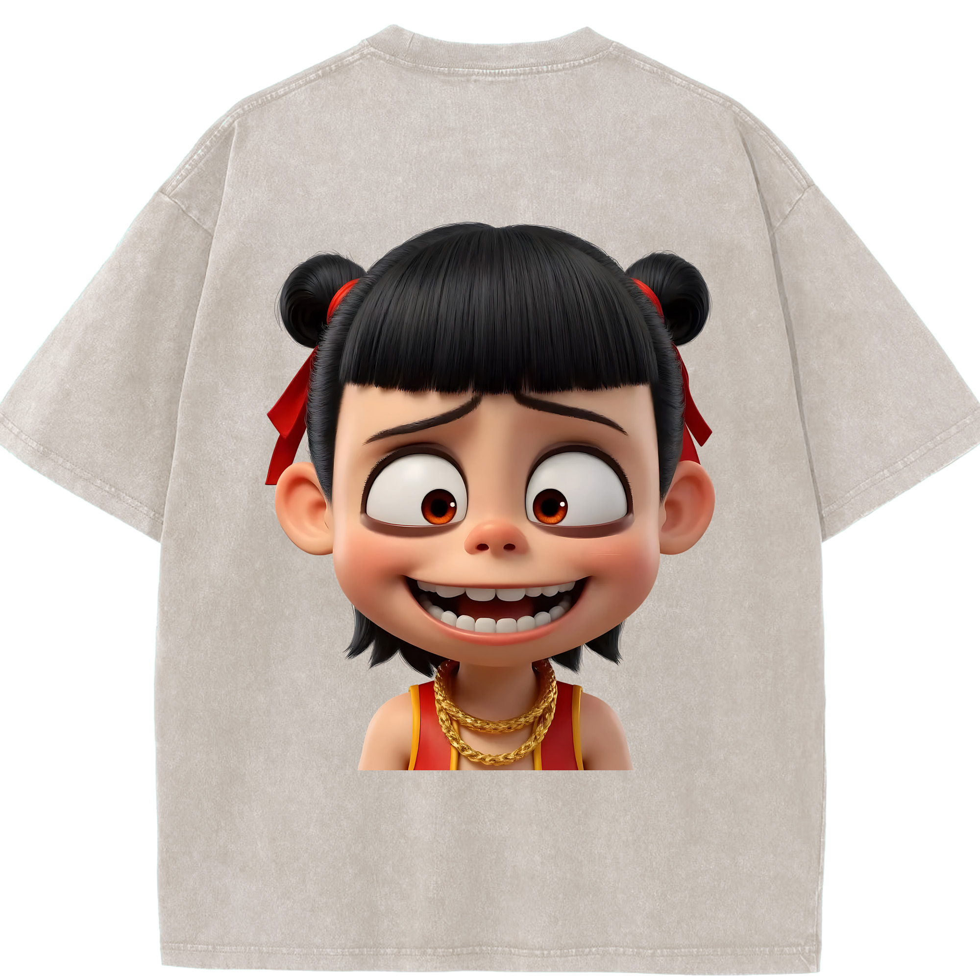 （画像用） Ne Zha 2 ナタ 魔童の大暴れ 綿100% ヴィンテージ風 半袖Tシャツ（背面プリント）