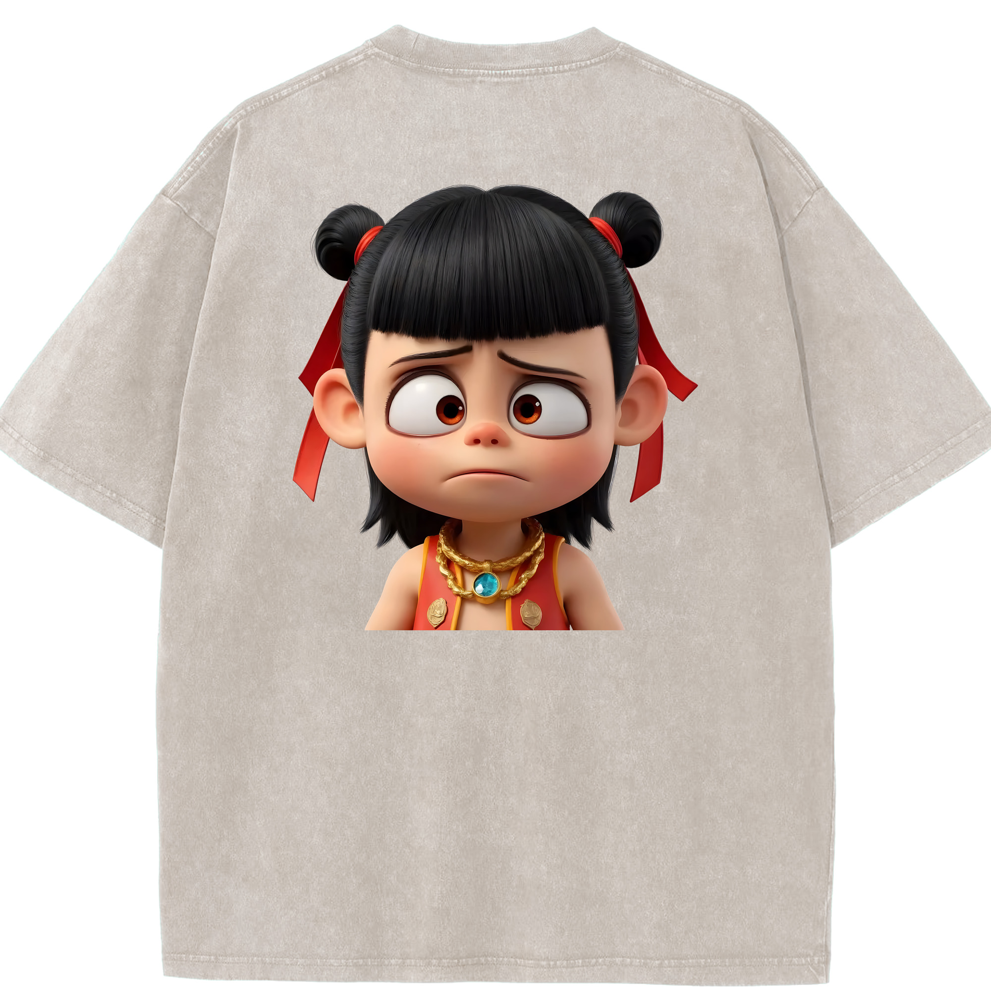 （画像用） Ne Zha 2 ナタ 魔童の大暴れ 綿100% ヴィンテージ風 半袖Tシャツ（背面プリント）