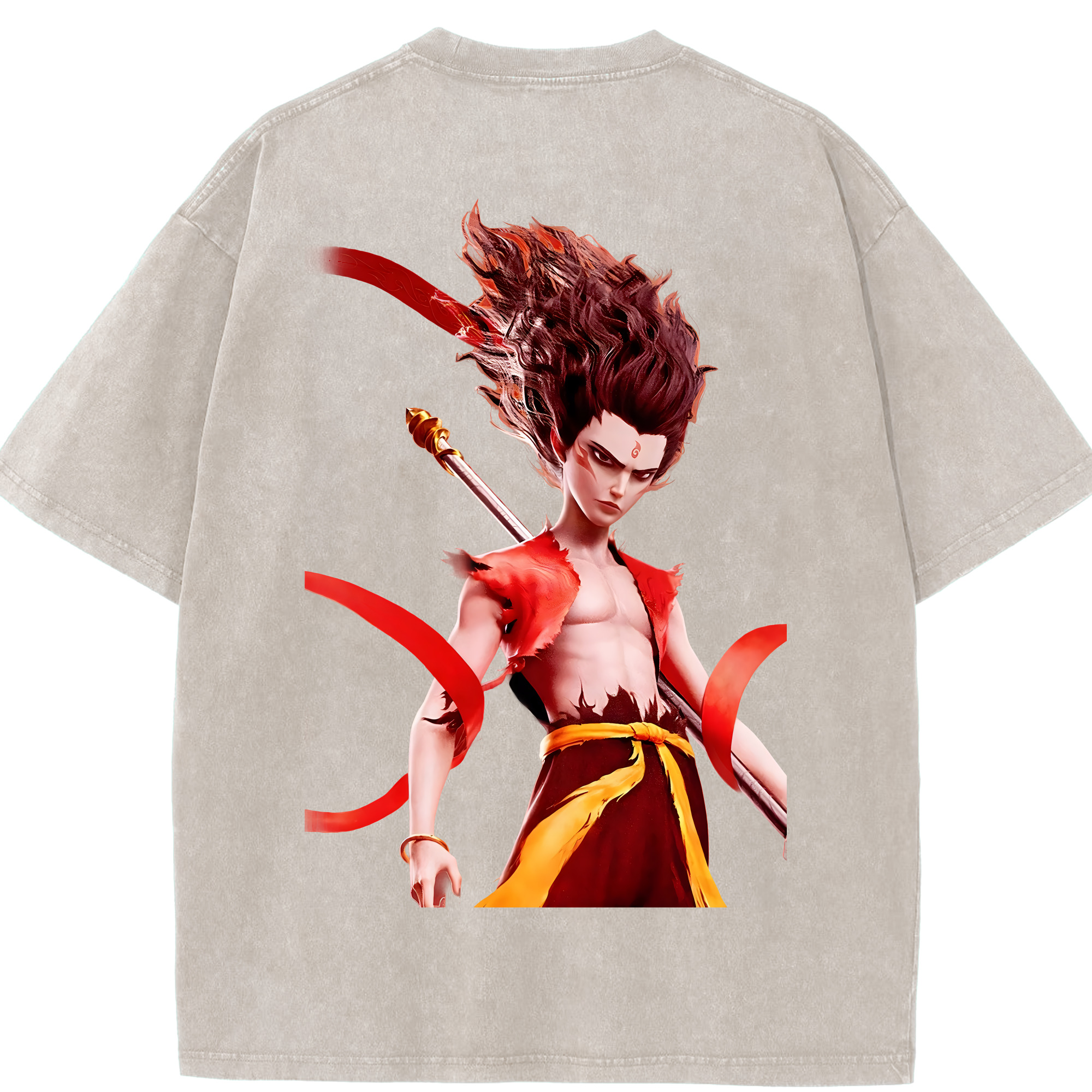 （画像用） Ne Zha 2 ナタ 魔童の大暴れ 綿100% ヴィンテージ風 半袖Tシャツ（背面プリント）