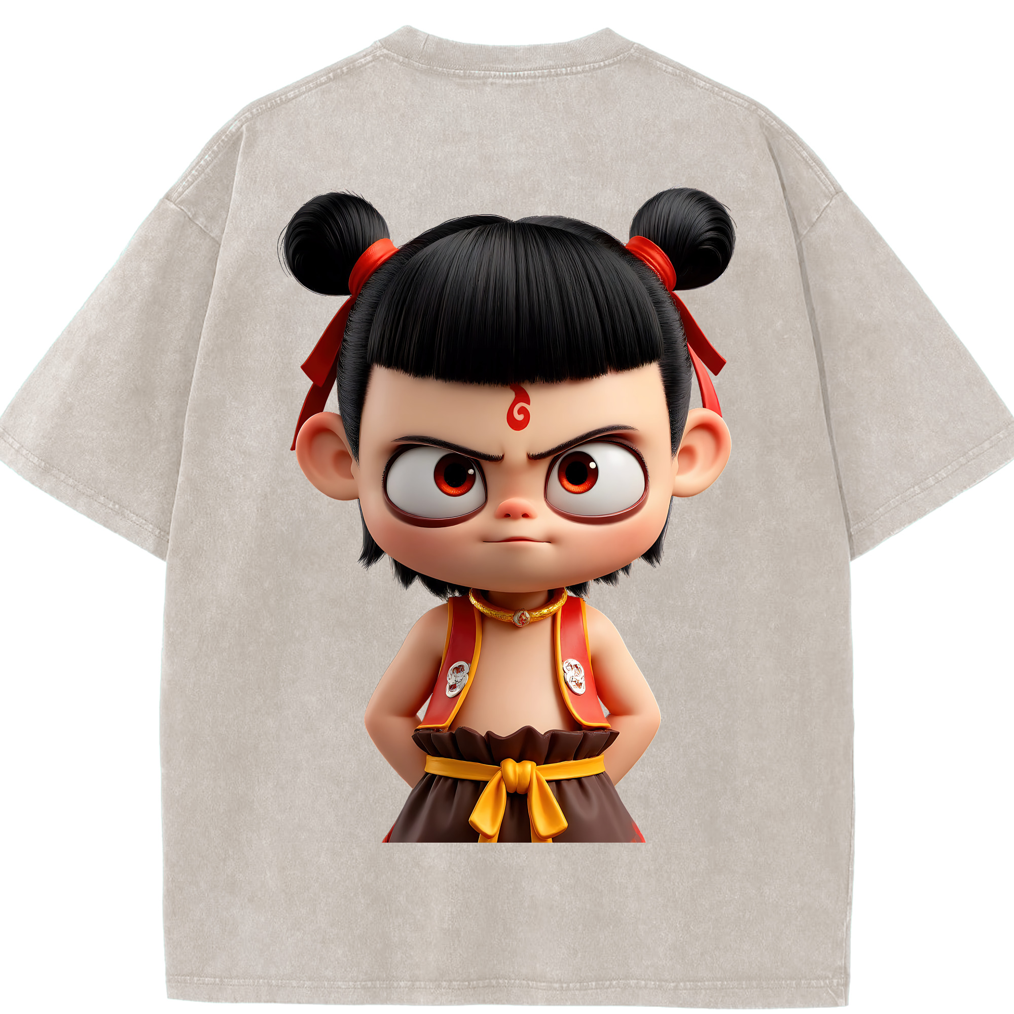 （画像用） Ne Zha 2 ナタ 魔童の大暴れ 綿100% ヴィンテージ風 半袖Tシャツ（背面プリント）