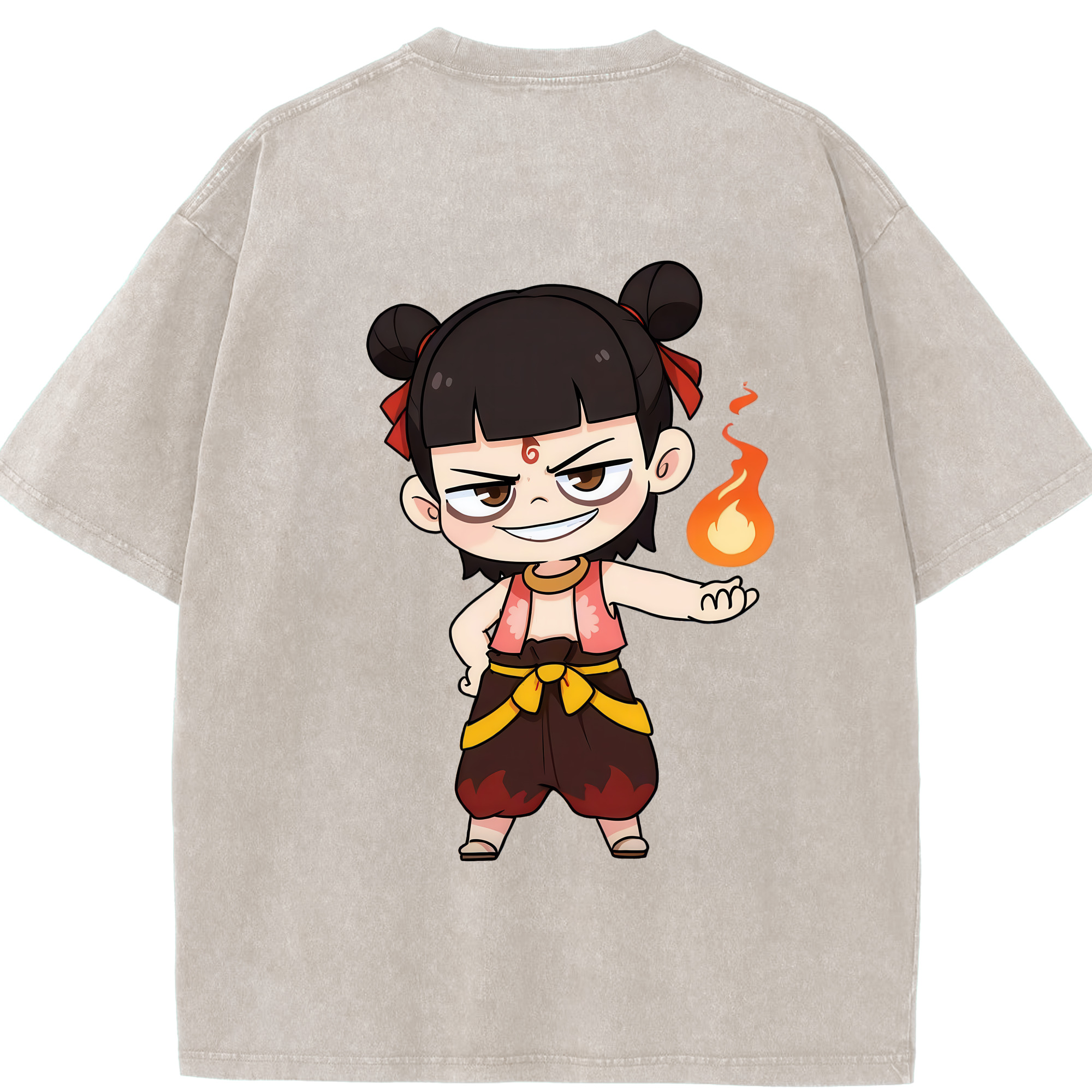 （画像用） Ne Zha 2 ナタ 魔童の大暴れ 綿100% ヴィンテージ風 半袖Tシャツ（背面プリント）