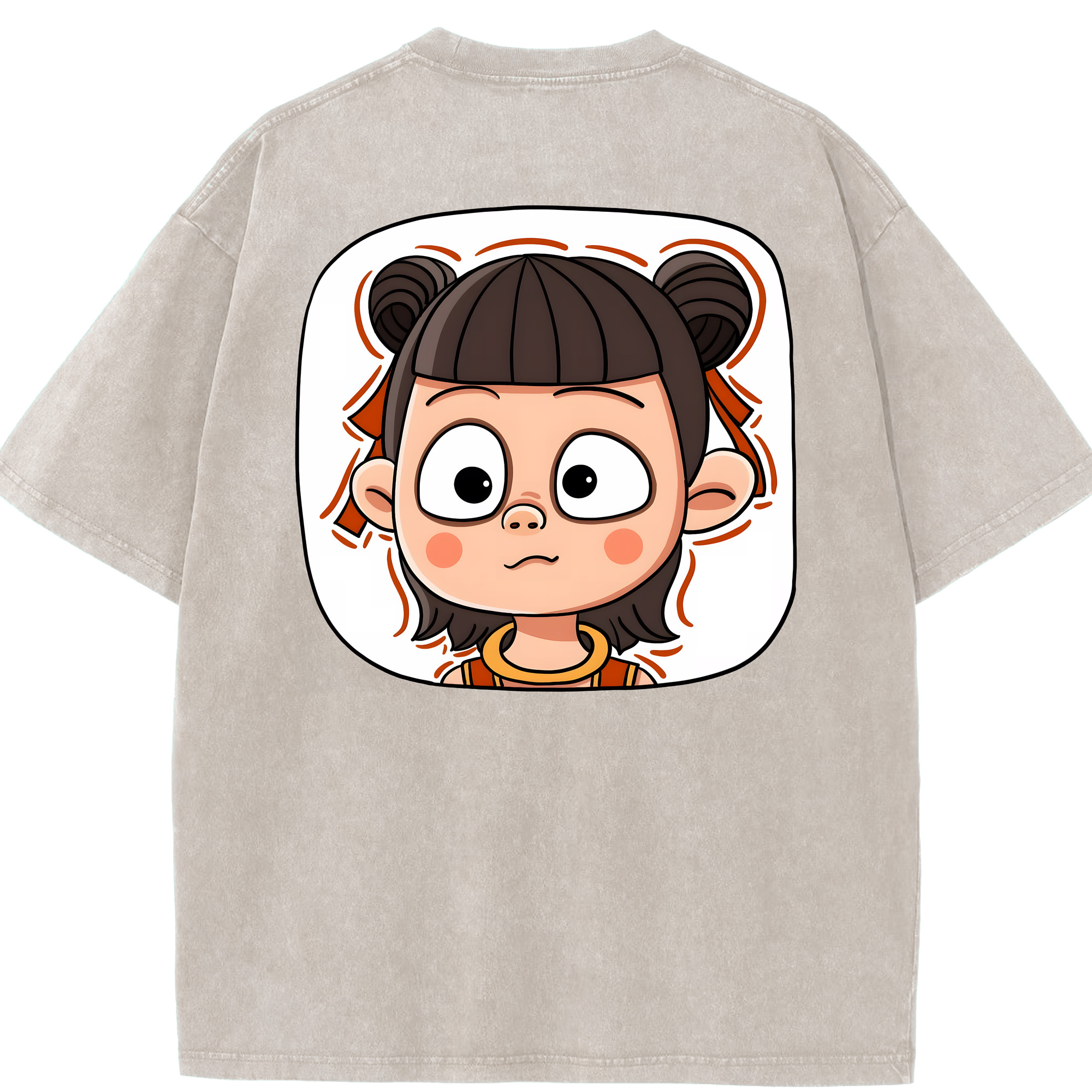 （画像用） Ne Zha 2 ナタ 魔童の大暴れ 綿100% ヴィンテージ風 半袖Tシャツ（背面プリント）