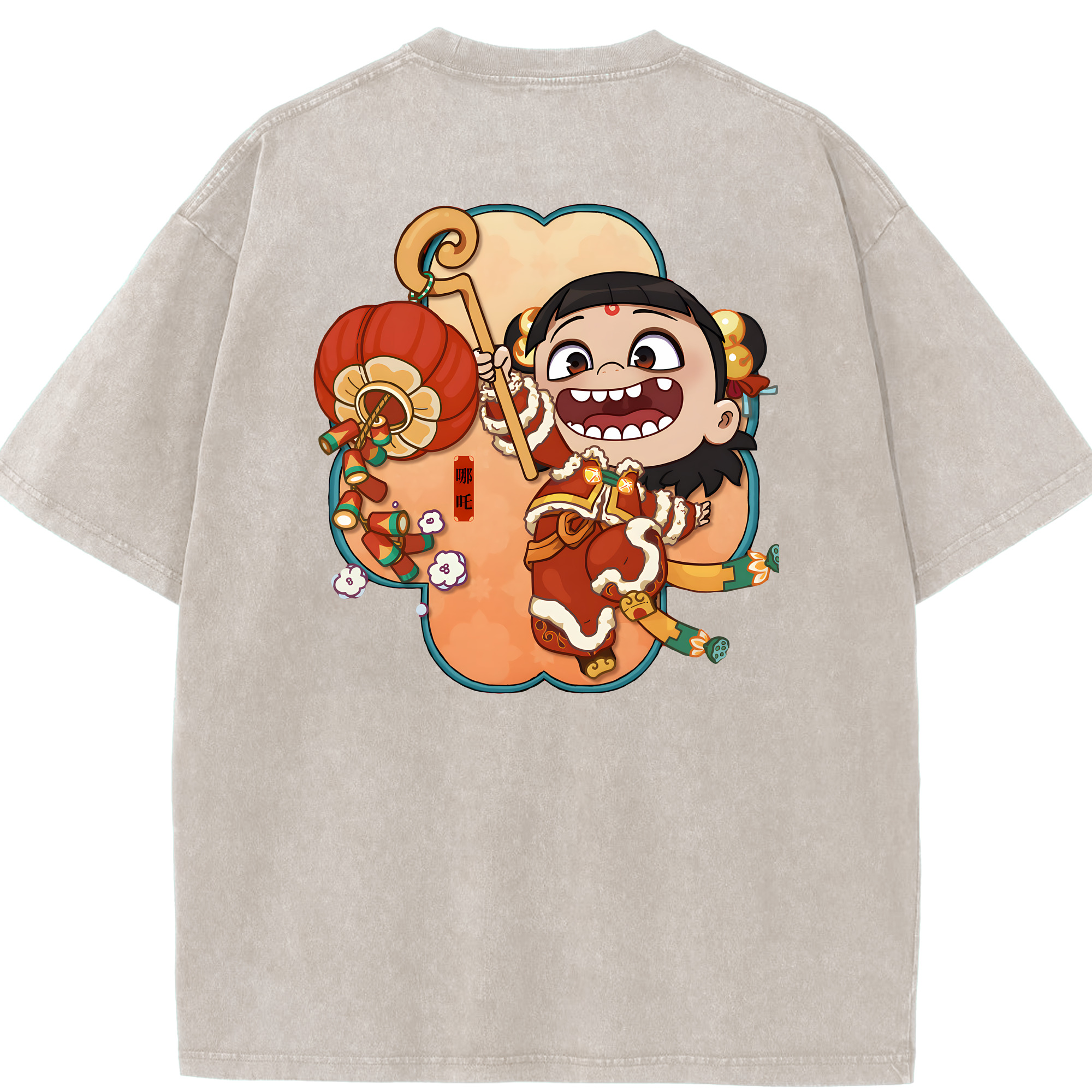 （画像用） Ne Zha 2 ナタ 魔童の大暴れ 綿100% ヴィンテージ風 半袖Tシャツ（背面プリント）