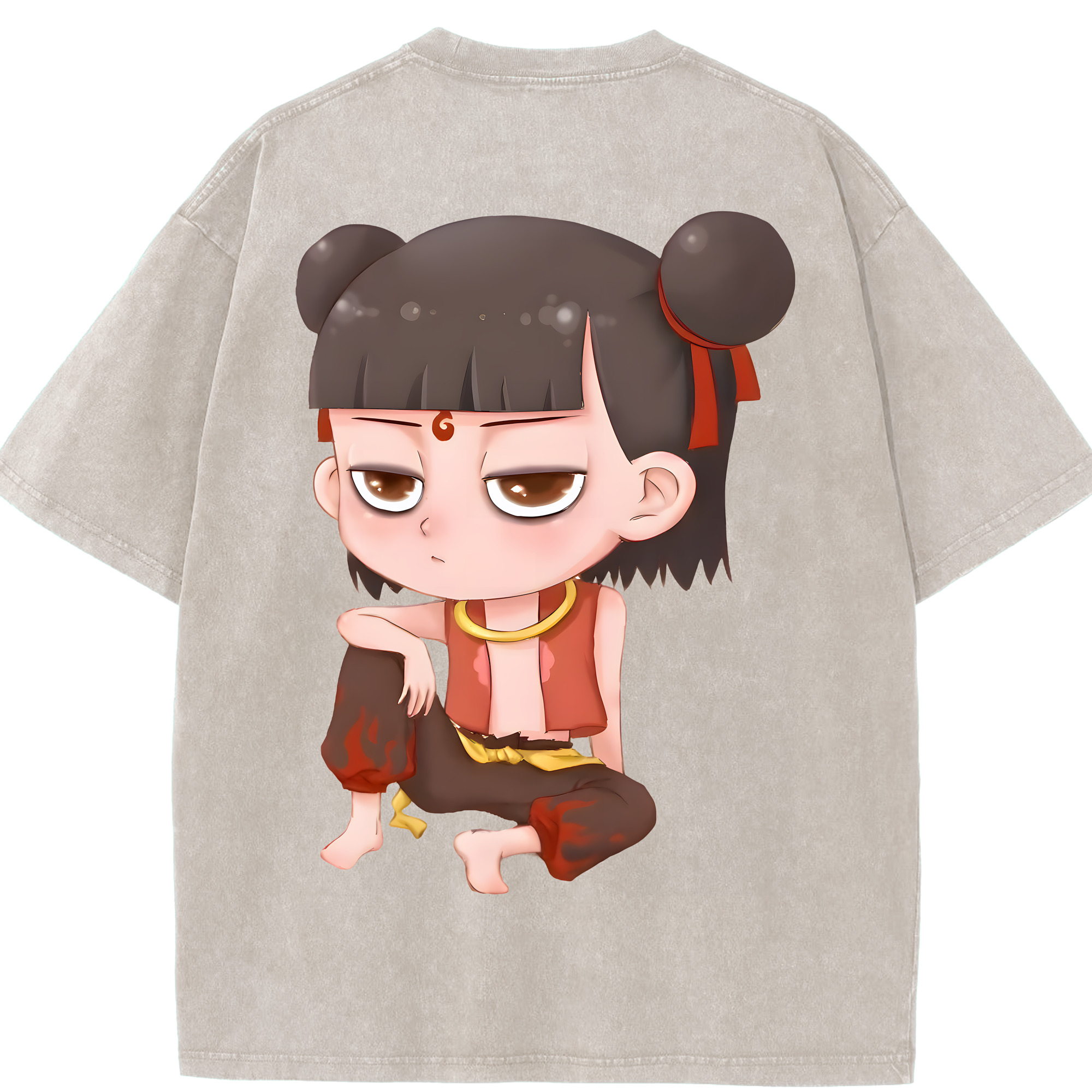 （画像用） Ne Zha 2 ナタ 魔童の大暴れ 綿100% ヴィンテージ風 半袖Tシャツ（背面プリント）