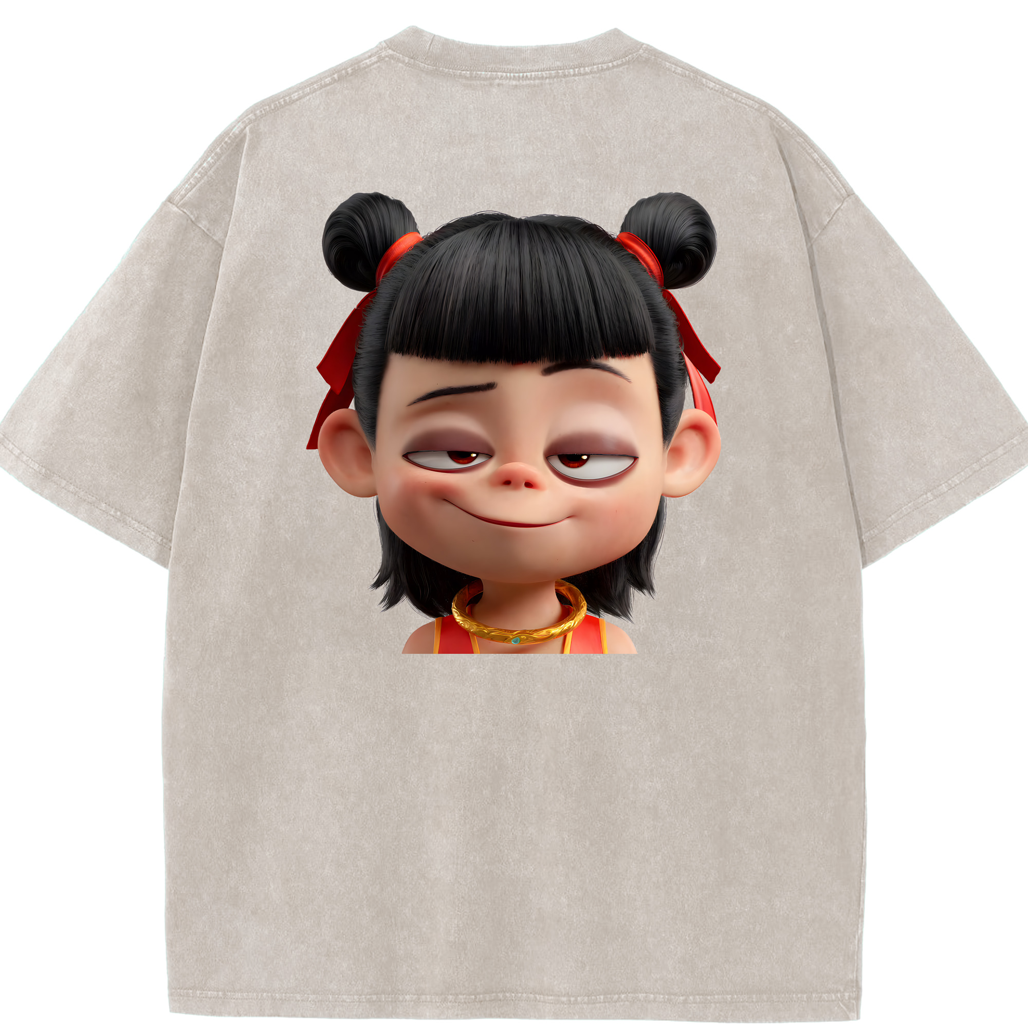 （画像用） Ne Zha 2 ナタ 魔童の大暴れ 綿100% ヴィンテージ風 半袖Tシャツ（背面プリント）