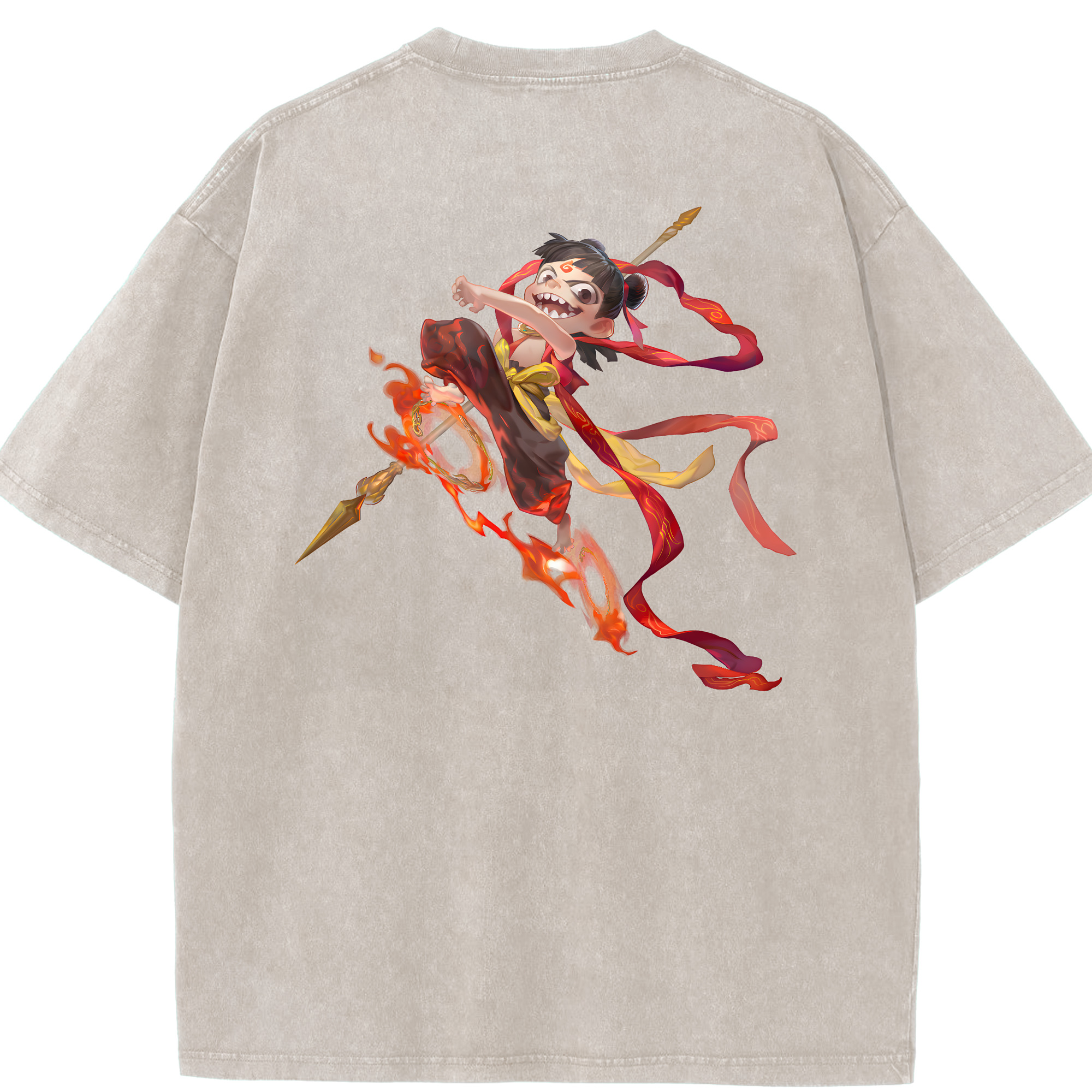 （画像用） Ne Zha 2 ナタ 魔童の大暴れ 綿100% ヴィンテージ風 半袖Tシャツ（背面プリント）