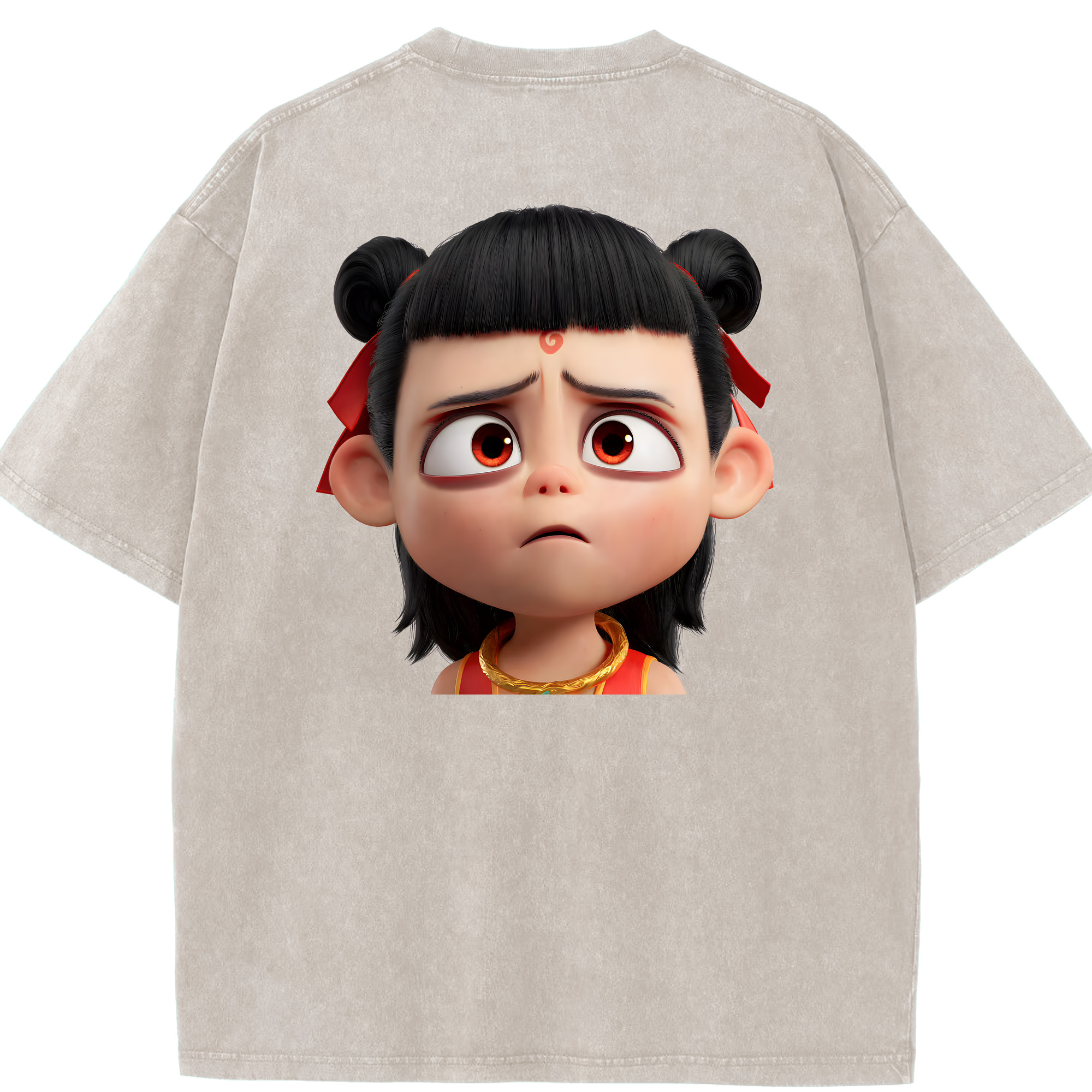 （画像用） Ne Zha 2 ナタ 魔童の大暴れ 綿100% ヴィンテージ風 半袖Tシャツ（背面プリント）