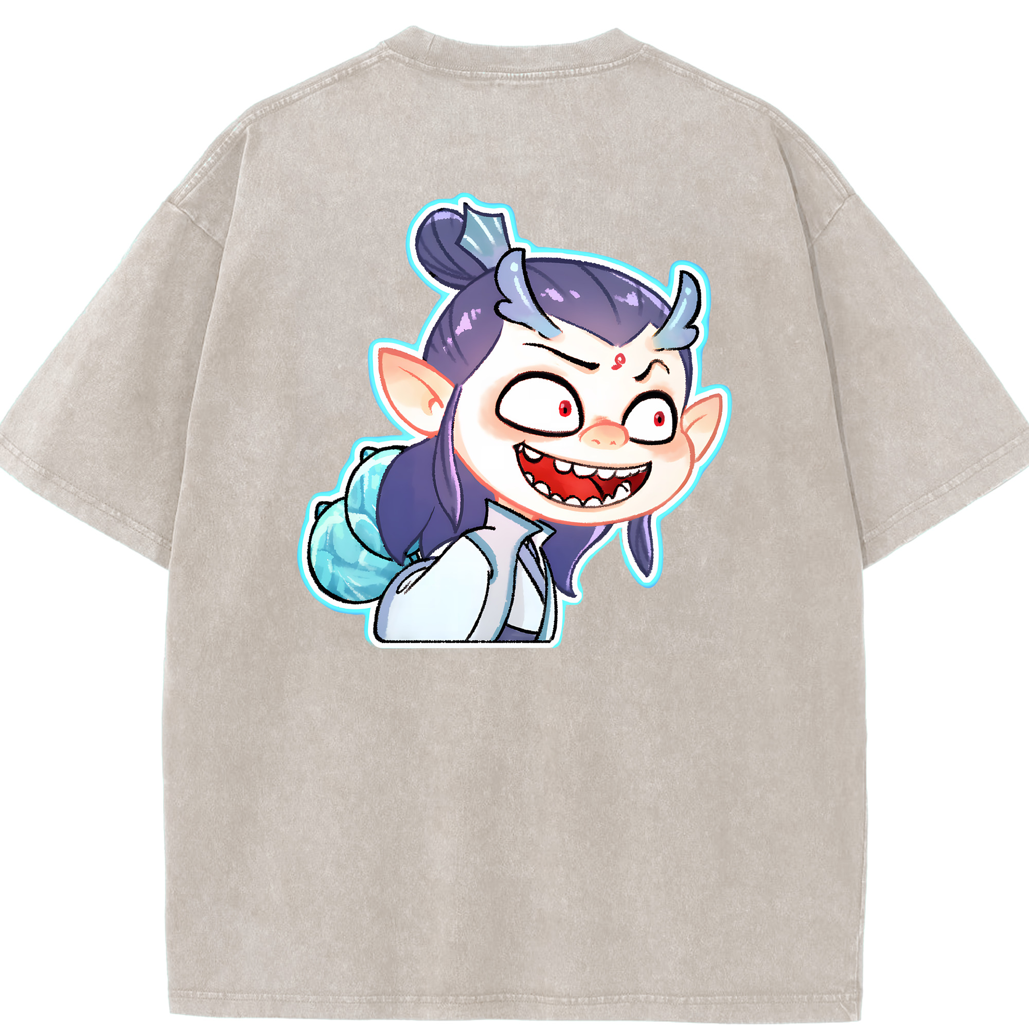 （画像用） Ne Zha 2 ナタ 魔童の大暴れ 綿100% ヴィンテージ風 半袖Tシャツ（背面プリント）