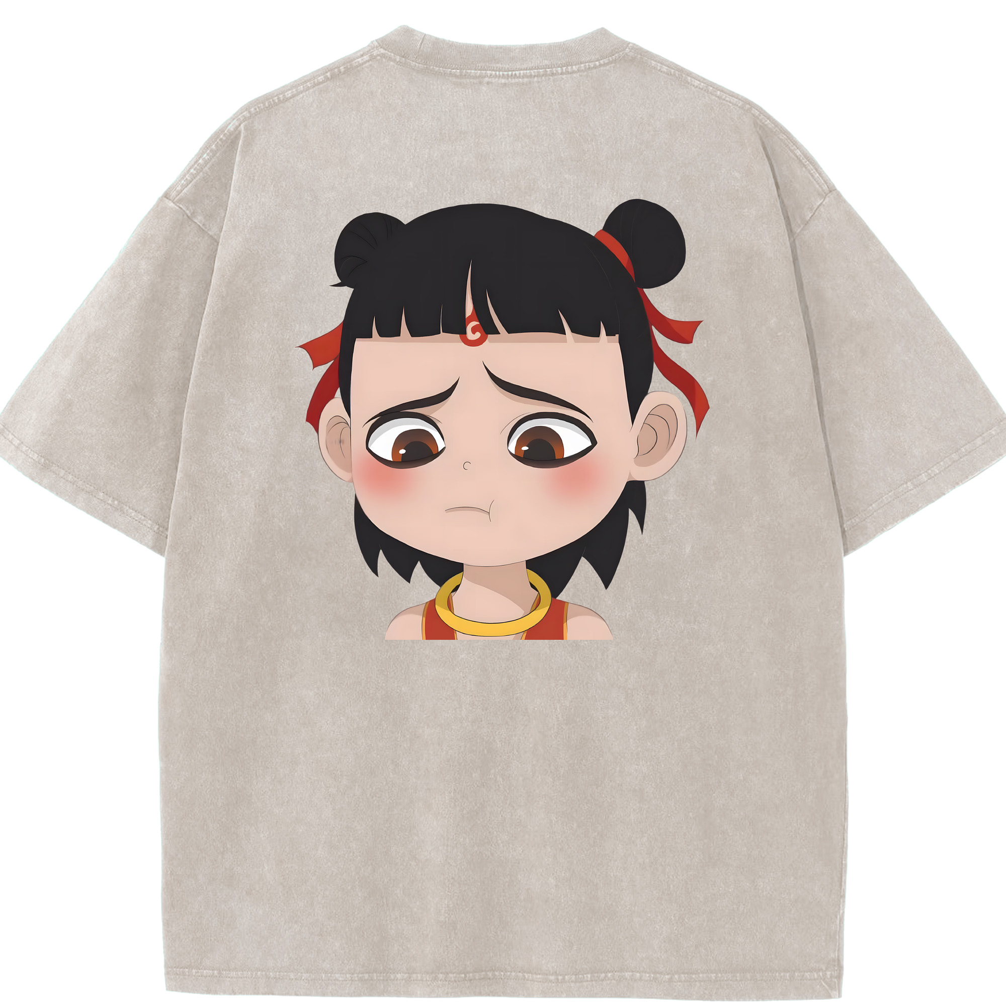 （画像用） Ne Zha 2 ナタ 魔童の大暴れ 綿100% ヴィンテージ風 半袖Tシャツ（背面プリント）