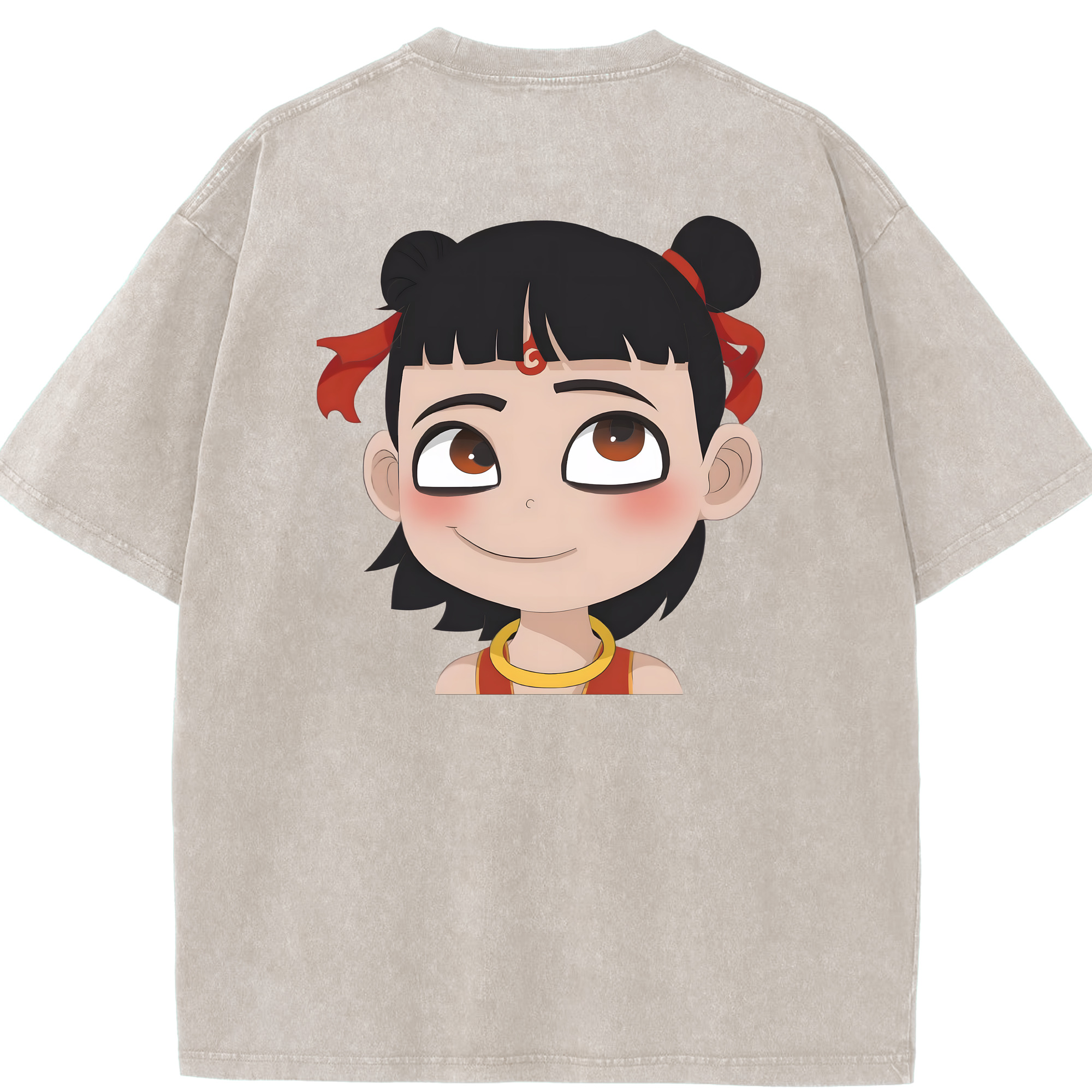 （画像用） Ne Zha 2 ナタ 魔童の大暴れ 綿100% ヴィンテージ風 半袖Tシャツ（背面プリント）