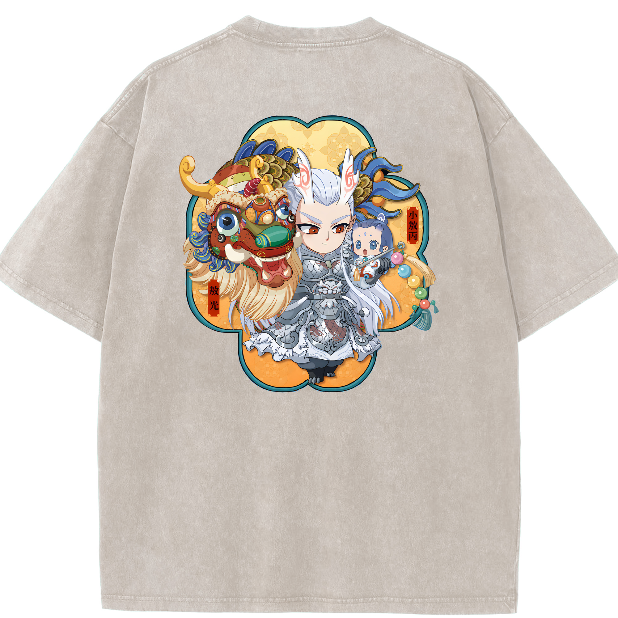 （画像用） Ne Zha 2 ナタ 魔童の大暴れ 綿100% ヴィンテージ風 半袖Tシャツ（背面プリント）