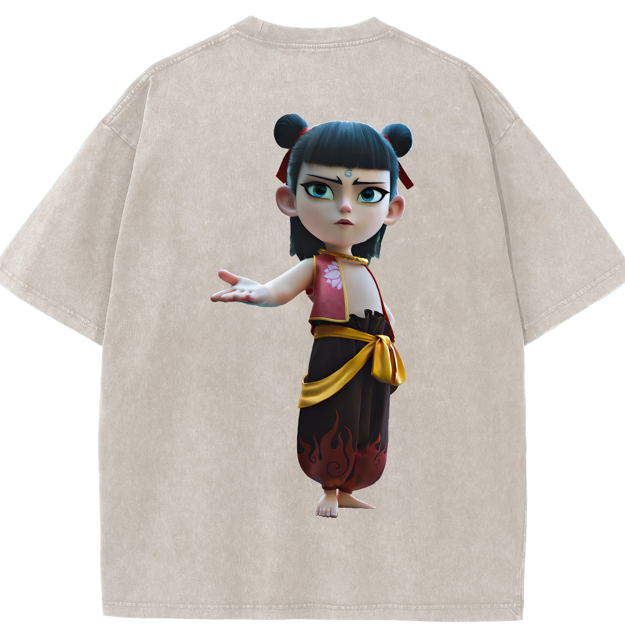 （画像用） Ne Zha 2 ナタ 魔童の大暴れ 綿100% ヴィンテージ風 半袖Tシャツ（背面プリント）