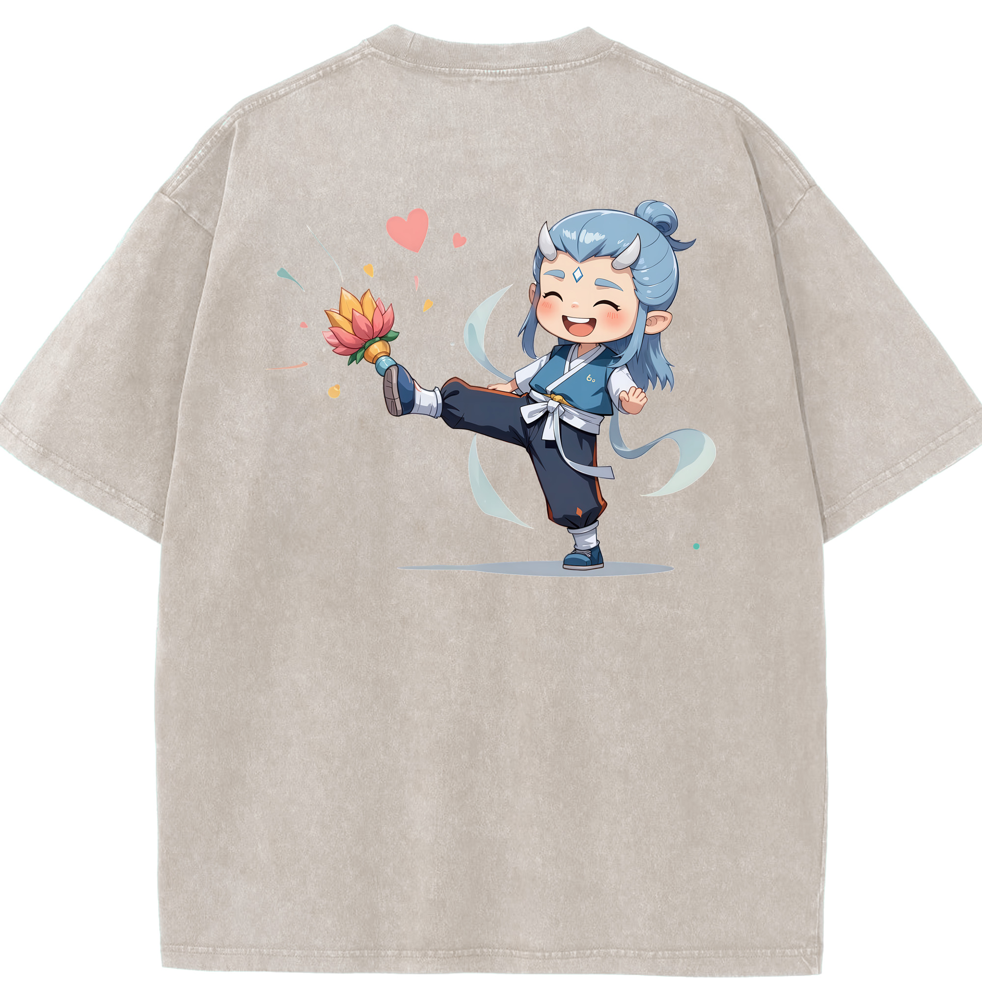 （画像用） Ne Zha 2 ナタ 魔童の大暴れ 綿100% ヴィンテージ風 半袖Tシャツ（背面プリント）