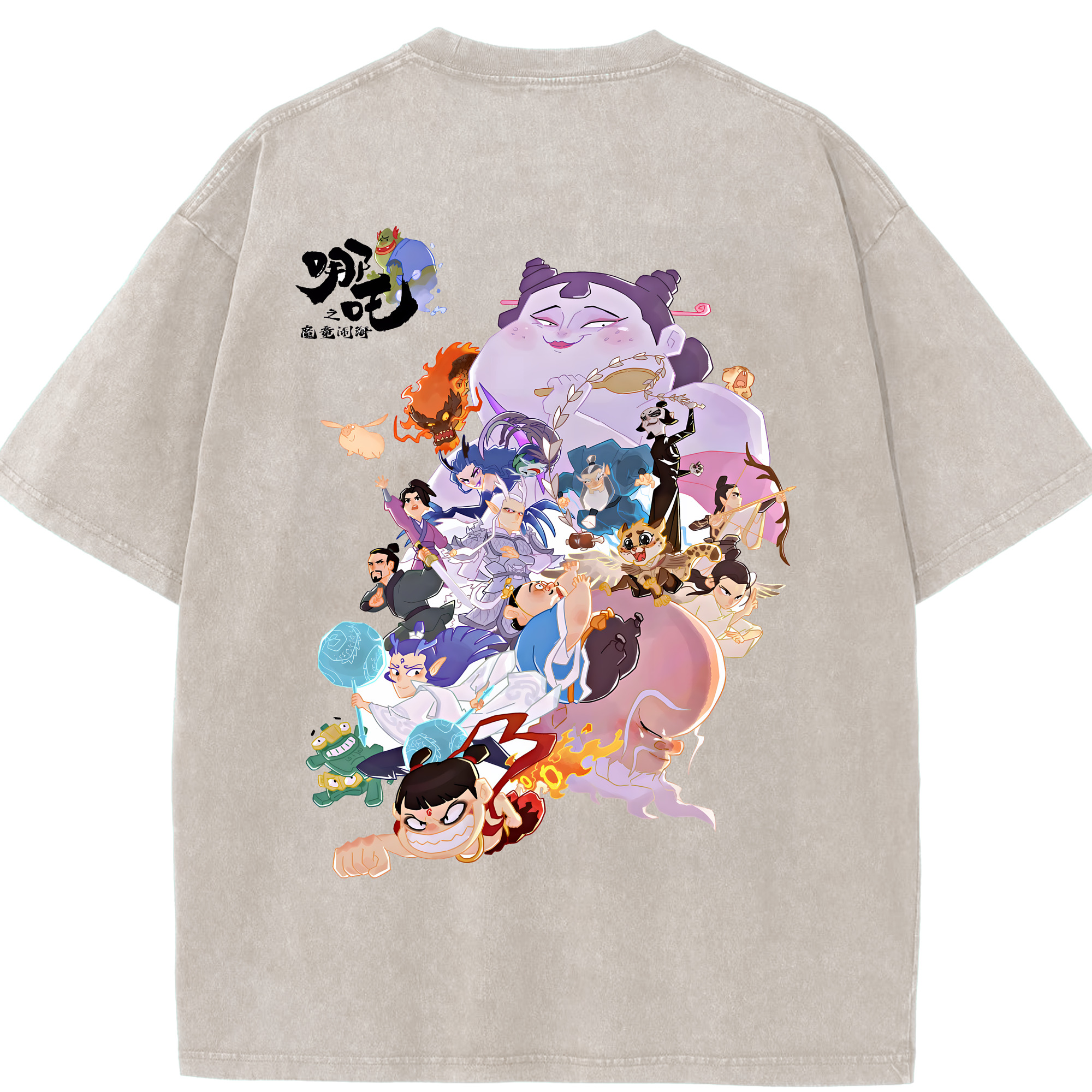 （画像用） Ne Zha 2 ナタ 魔童の大暴れ 綿100% ヴィンテージ風 半袖Tシャツ（背面プリント）