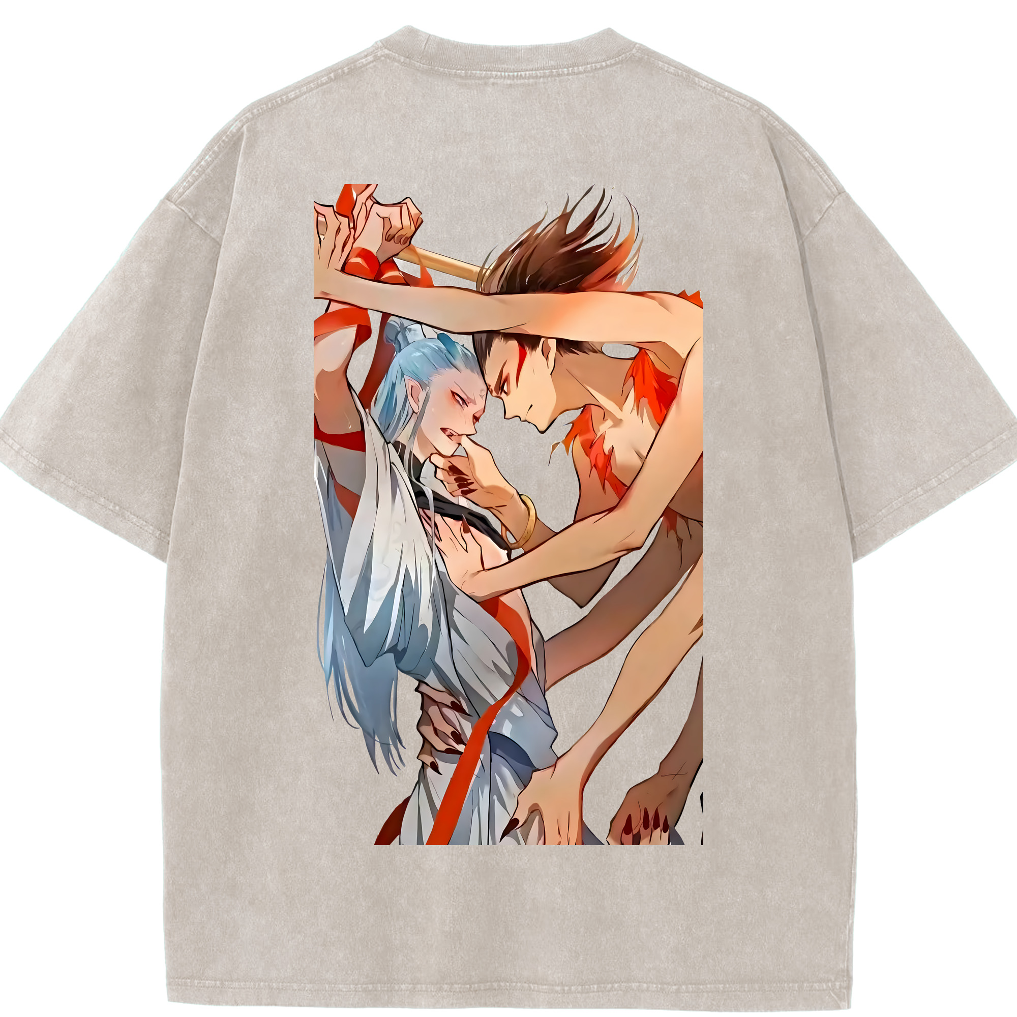（画像用） Ne Zha 2 ナタ 魔童の大暴れ 綿100% ヴィンテージ風 半袖Tシャツ（背面プリント）