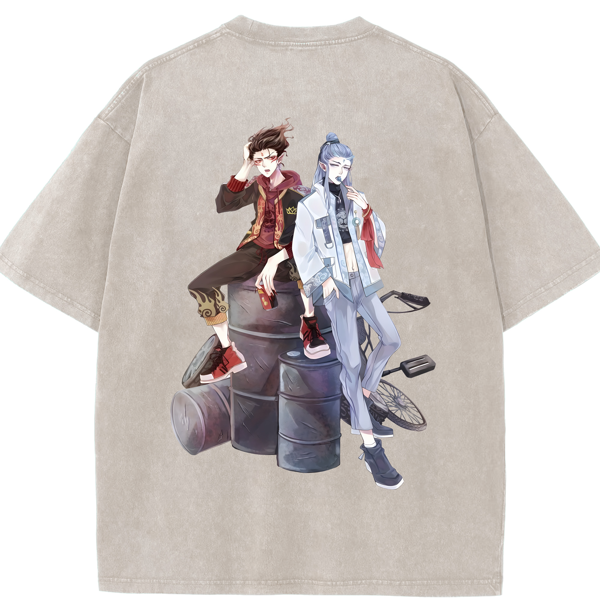 （画像用） Ne Zha 2 ナタ 魔童の大暴れ 綿100% ヴィンテージ風 半袖Tシャツ（背面プリント）