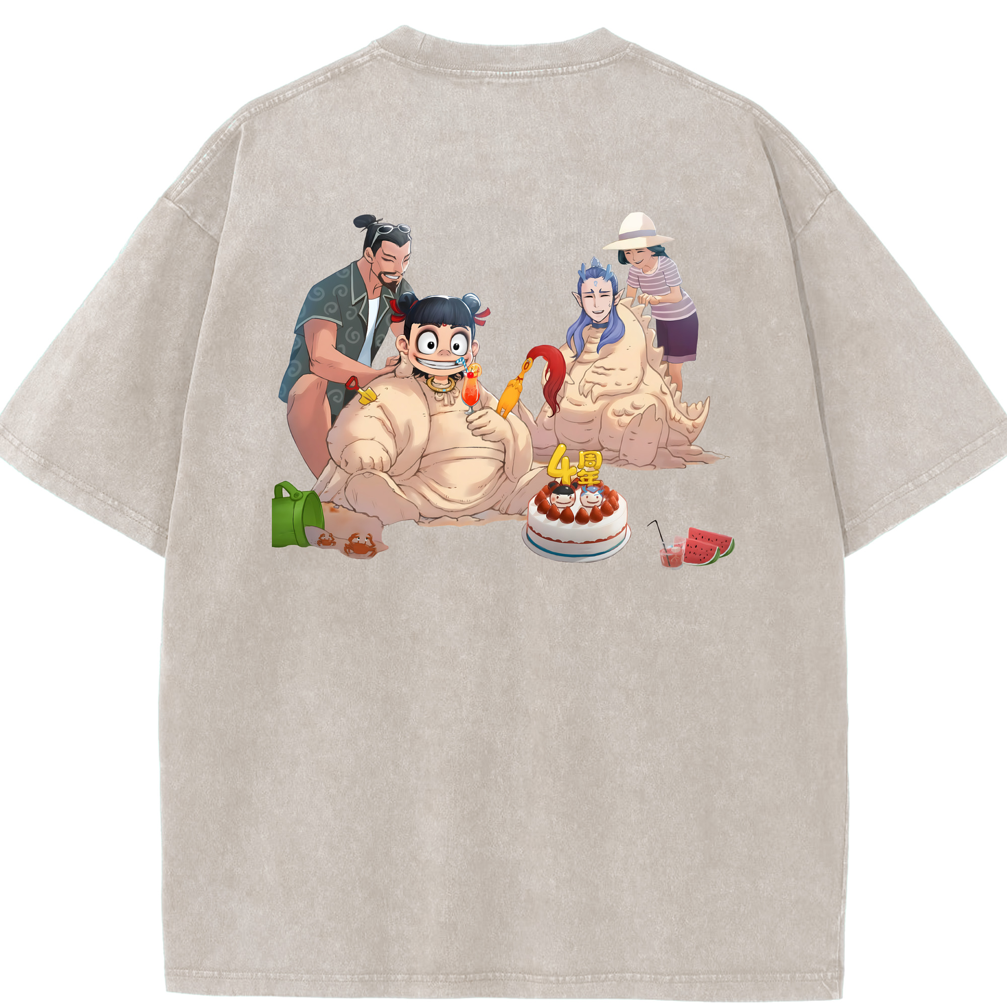 （画像用） Ne Zha 2 ナタ 魔童の大暴れ 綿100% ヴィンテージ風 半袖Tシャツ（背面プリント）