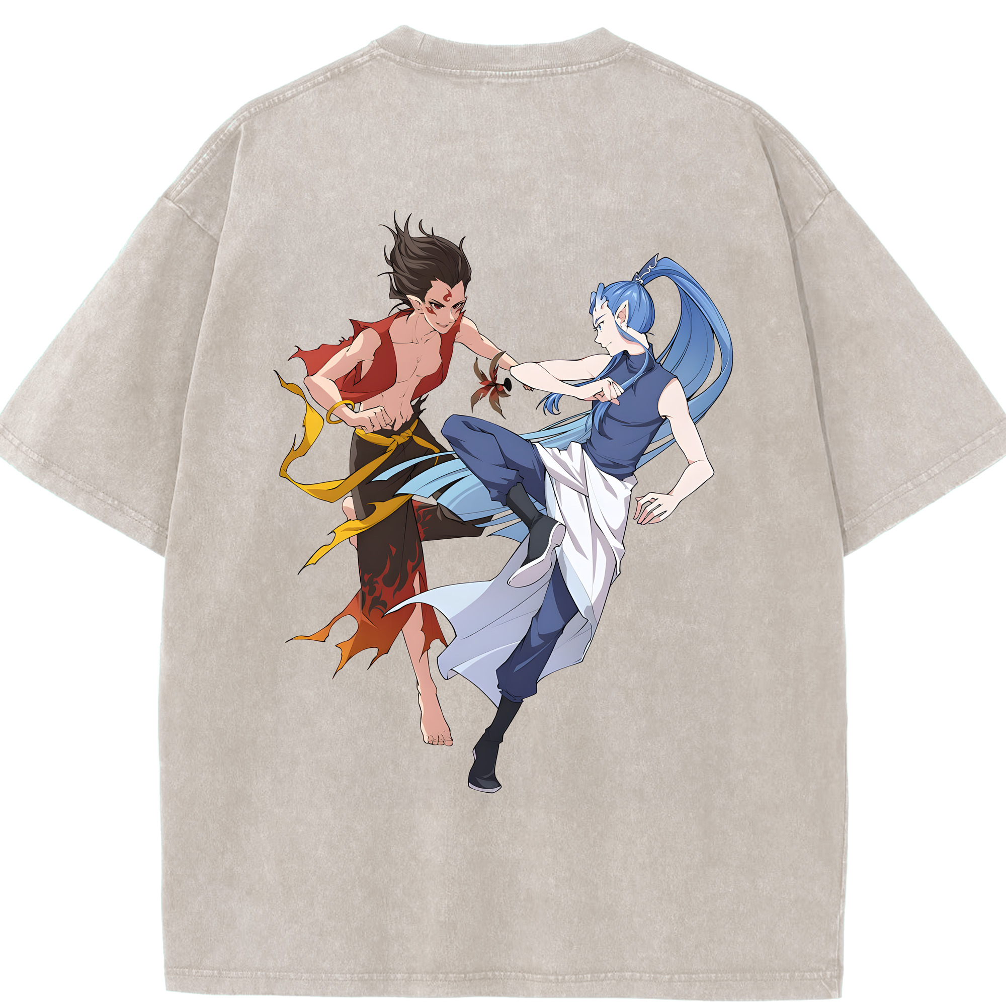 （画像用） Ne Zha 2 ナタ 魔童の大暴れ 綿100% ヴィンテージ風 半袖Tシャツ（背面プリント）