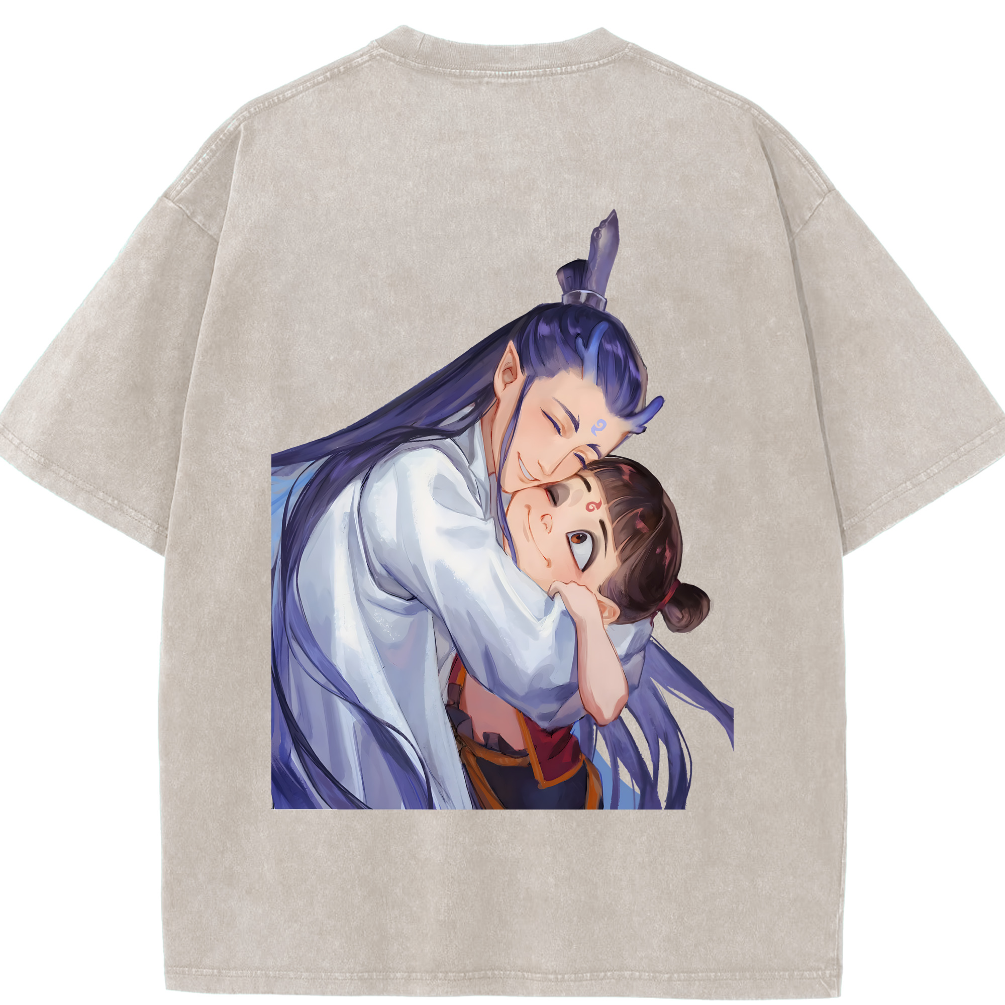（画像用） Ne Zha 2 ナタ 魔童の大暴れ 綿100% ヴィンテージ風 半袖Tシャツ（背面プリント）