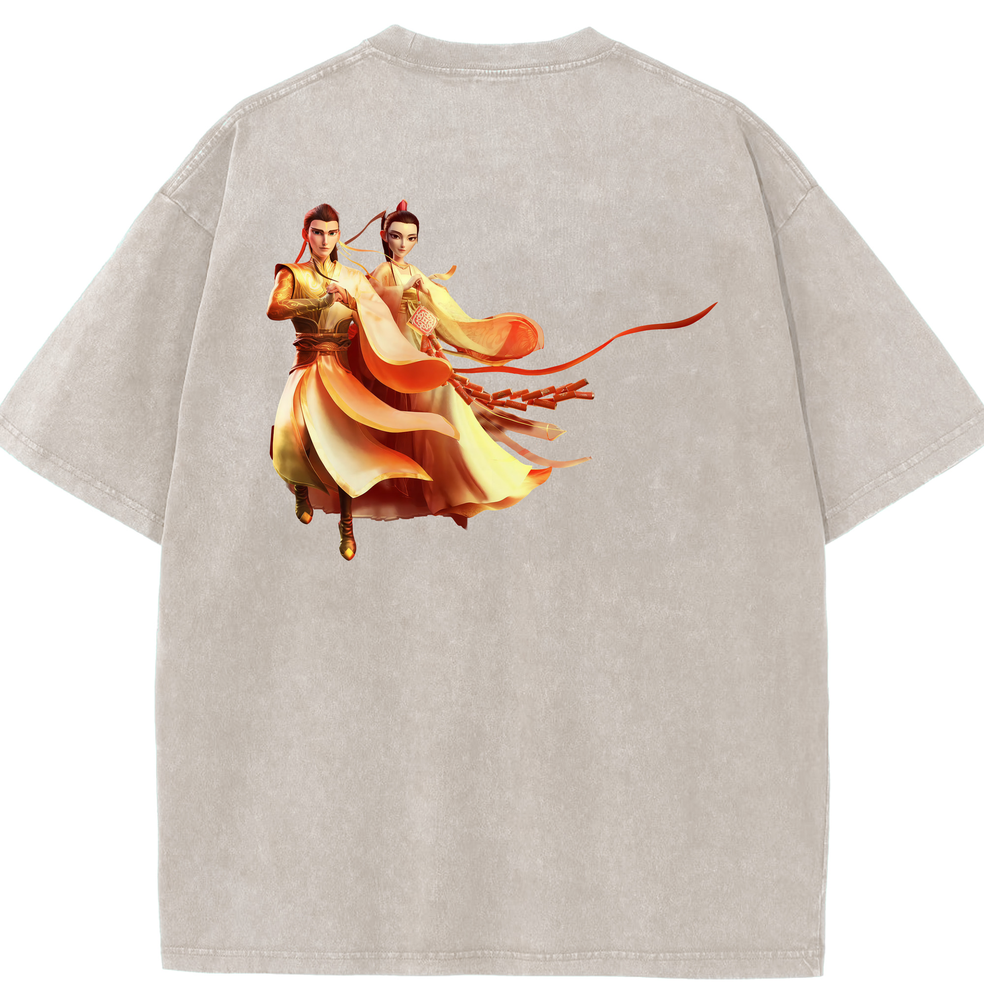 （画像用） Ne Zha 2 ナタ 魔童の大暴れ 綿100% ヴィンテージ風 半袖Tシャツ（背面プリント）