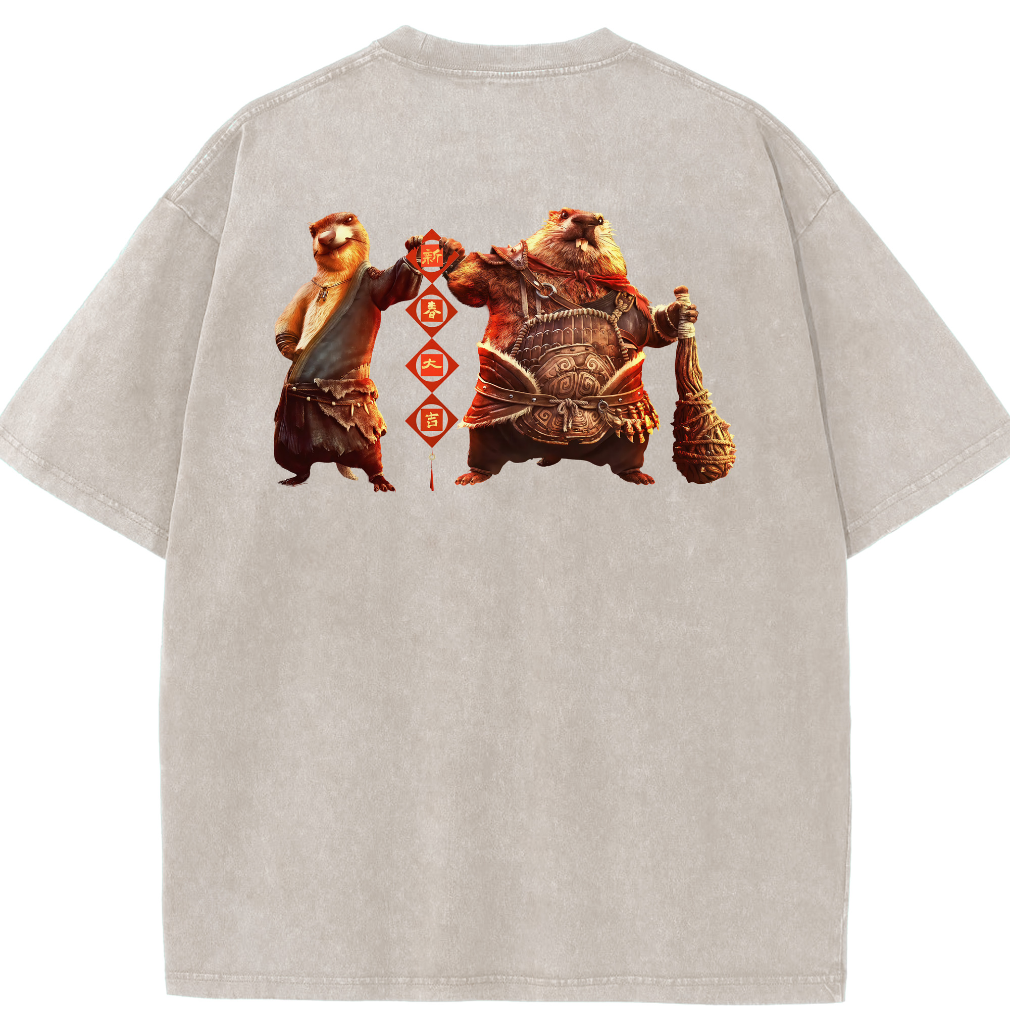 （画像用） Ne Zha 2 ナタ 魔童の大暴れ 綿100% ヴィンテージ風 半袖Tシャツ（背面プリント）