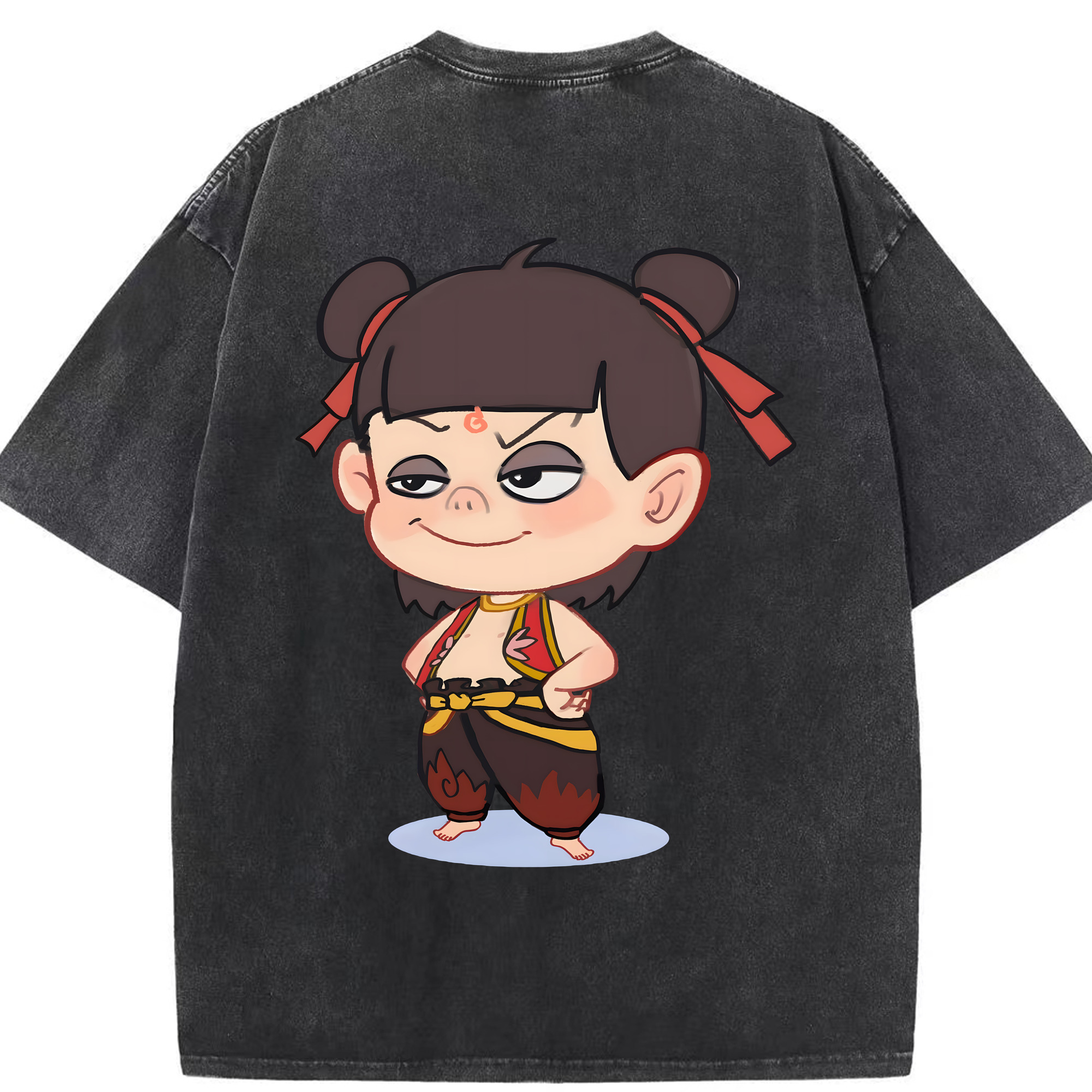 （画像用） Ne Zha 2 ナタ 魔童の大暴れ 綿100% ヴィンテージ風 半袖Tシャツ（背面プリント）