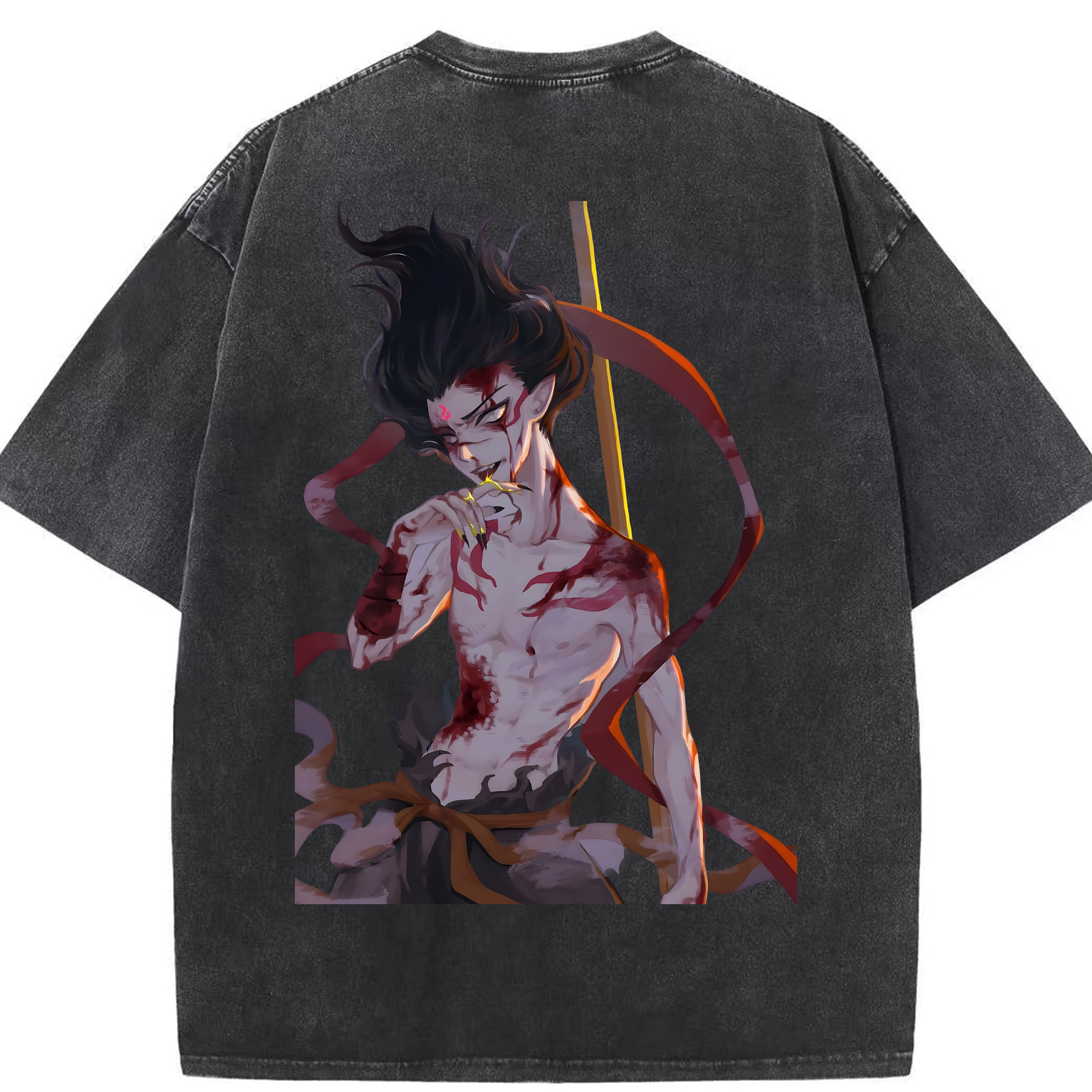 （画像用） Ne Zha 2 ナタ 魔童の大暴れ 綿100% ヴィンテージ風 半袖Tシャツ（背面プリント）