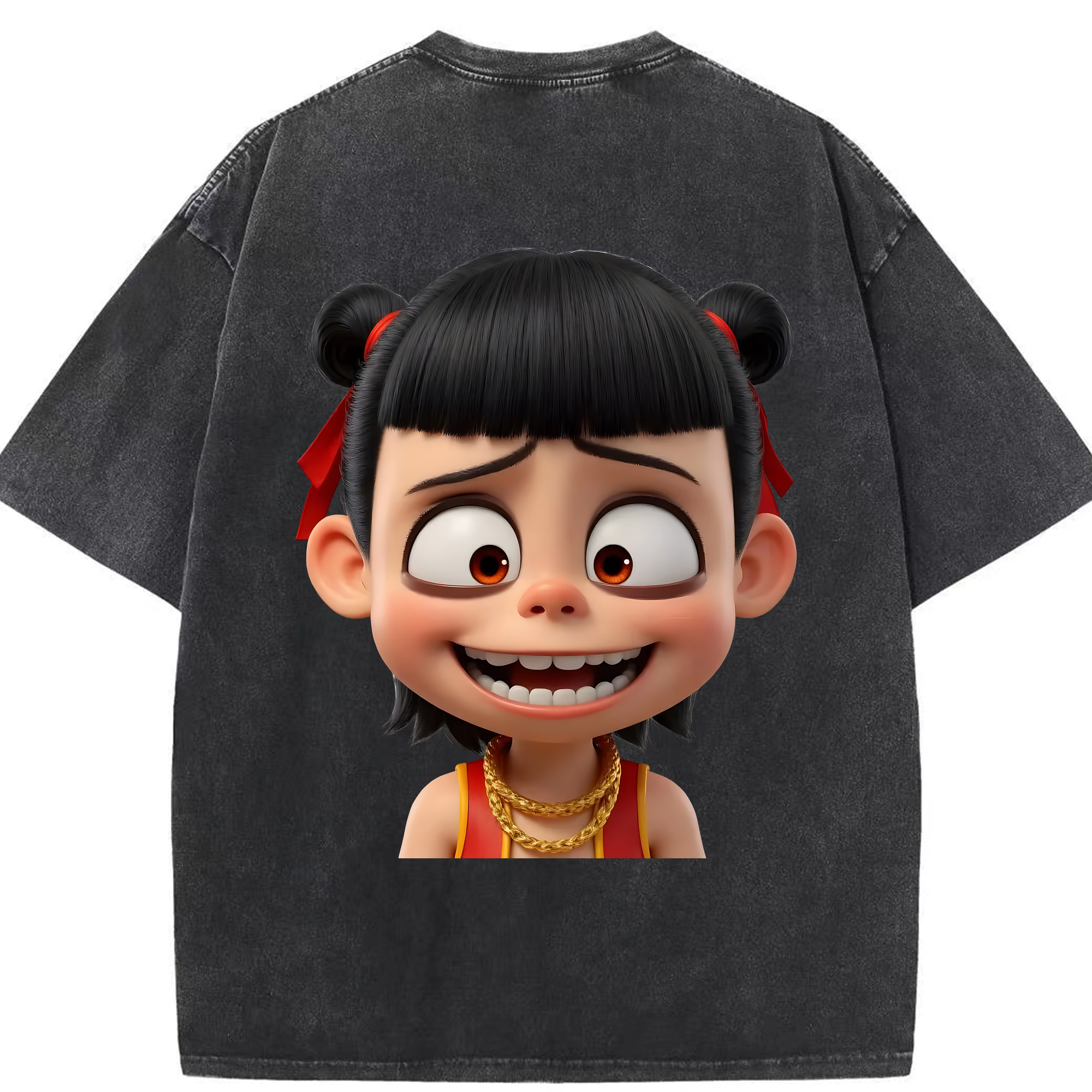（画像用） Ne Zha 2 ナタ 魔童の大暴れ 綿100% ヴィンテージ風 半袖Tシャツ（背面プリント）