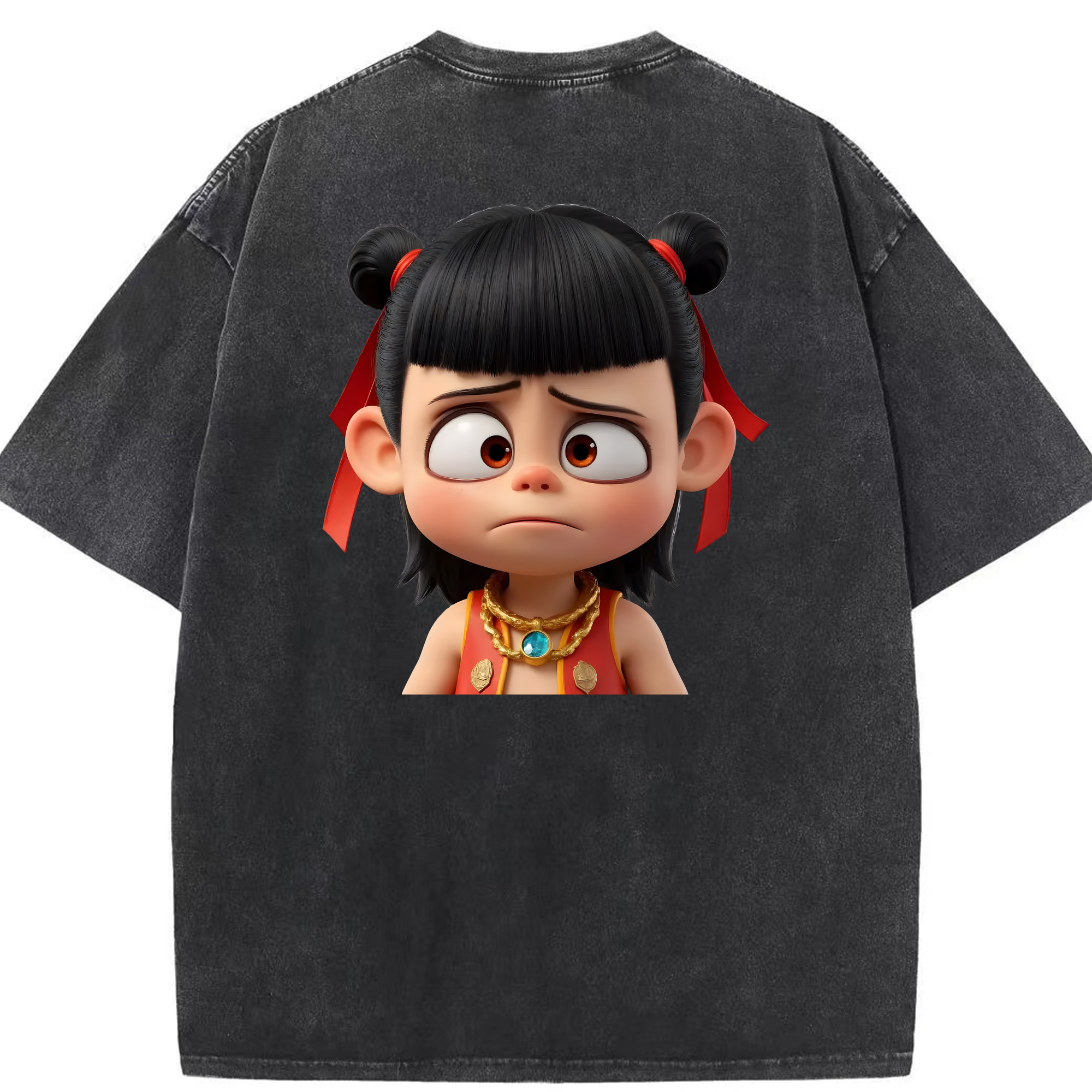 （画像用） Ne Zha 2 ナタ 魔童の大暴れ 綿100% ヴィンテージ風 半袖Tシャツ（背面プリント）