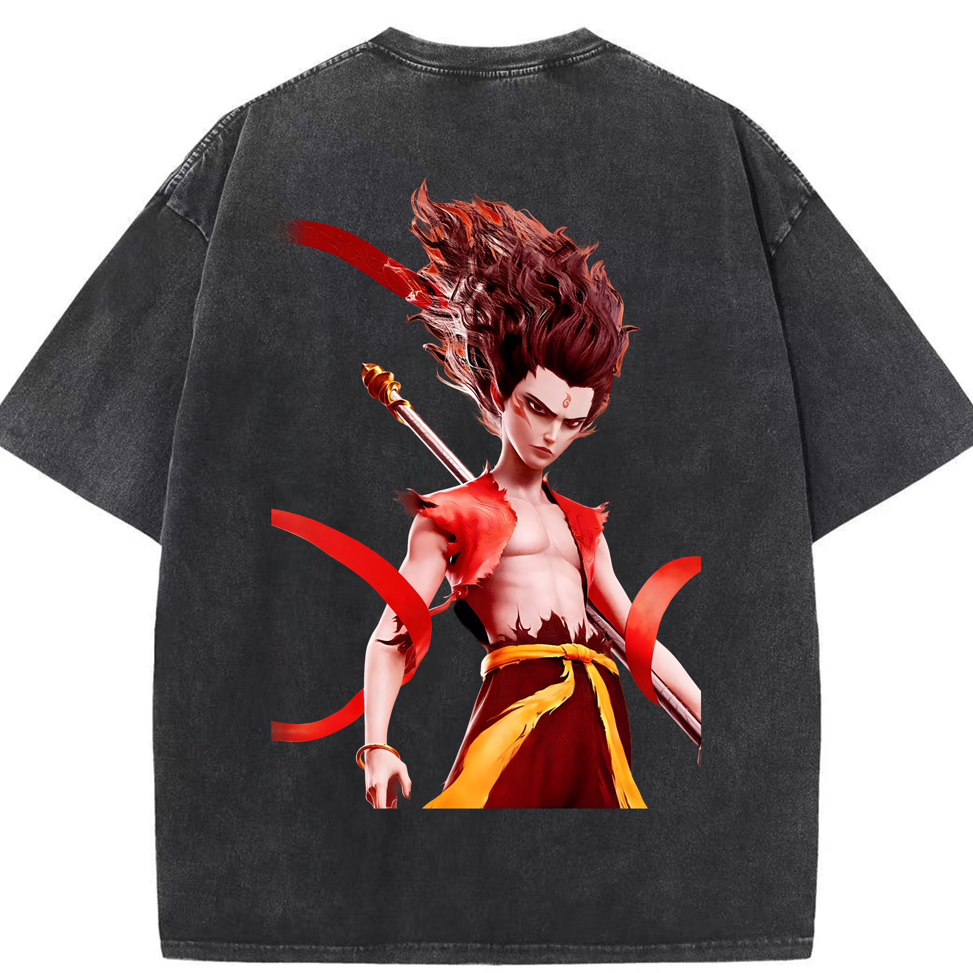 （画像用） Ne Zha 2 ナタ 魔童の大暴れ 綿100% ヴィンテージ風 半袖Tシャツ（背面プリント）