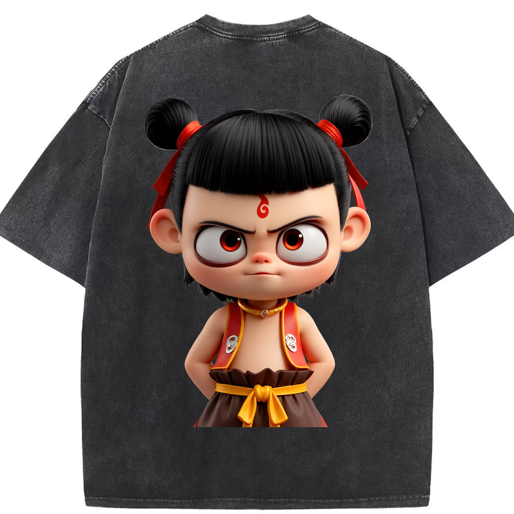（画像用） Ne Zha 2 ナタ 魔童の大暴れ 綿100% ヴィンテージ風 半袖Tシャツ（背面プリント）