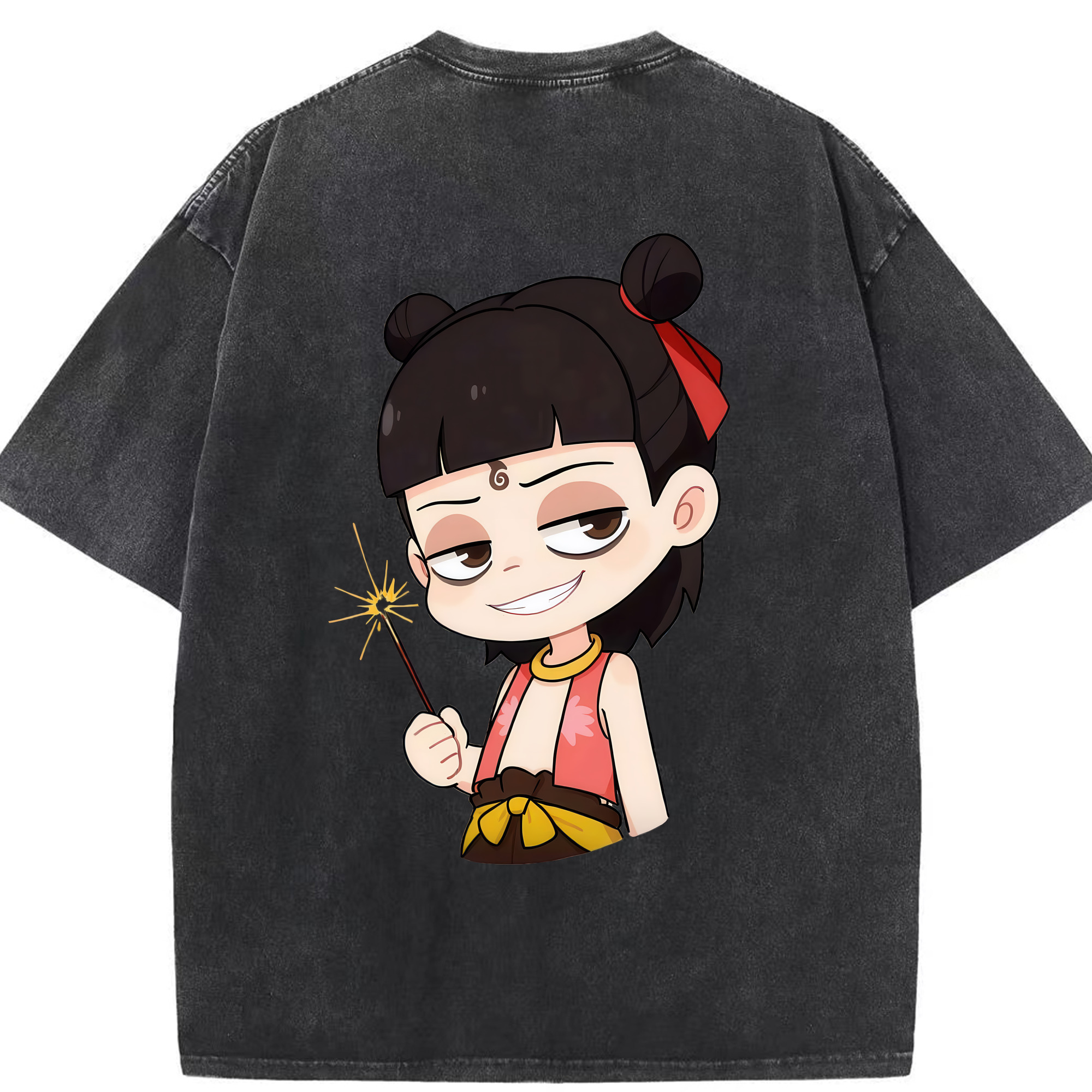（画像用） Ne Zha 2 ナタ 魔童の大暴れ 綿100% ヴィンテージ風 半袖Tシャツ（背面プリント）