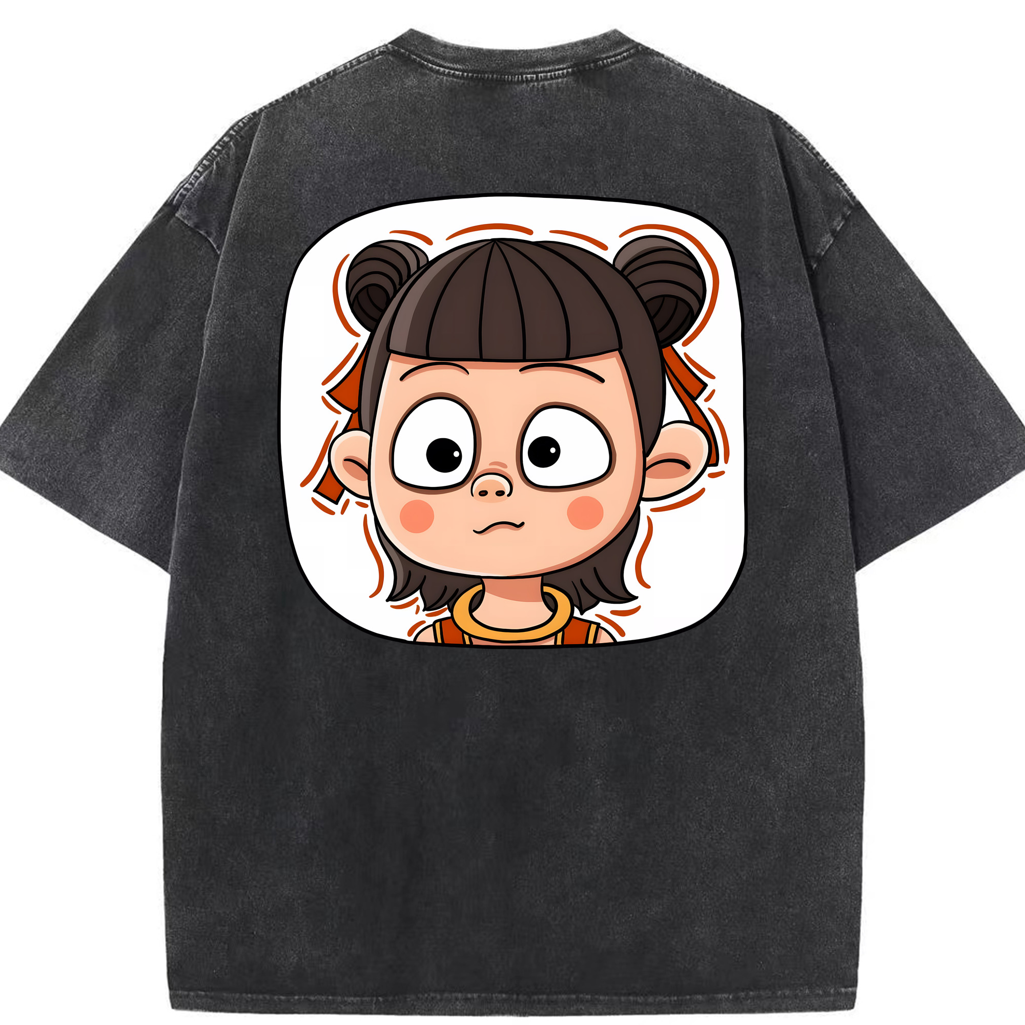 （画像用） Ne Zha 2 ナタ 魔童の大暴れ 綿100% ヴィンテージ風 半袖Tシャツ（背面プリント）