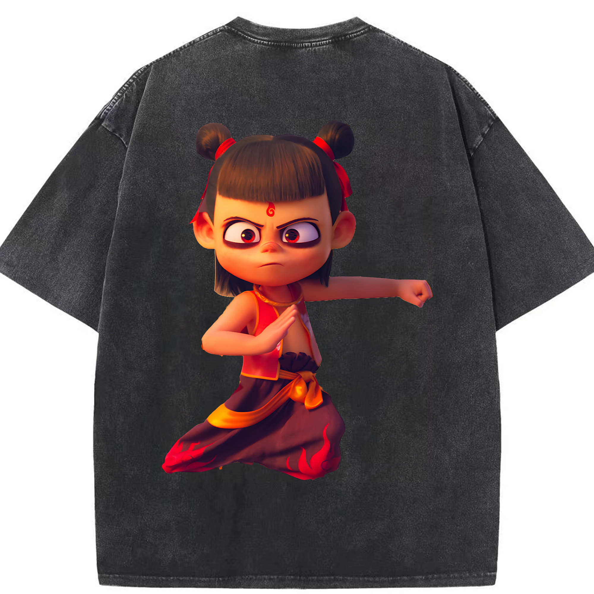 （画像用） Ne Zha 2 ナタ 魔童の大暴れ 綿100% ヴィンテージ風 半袖Tシャツ（背面プリント）