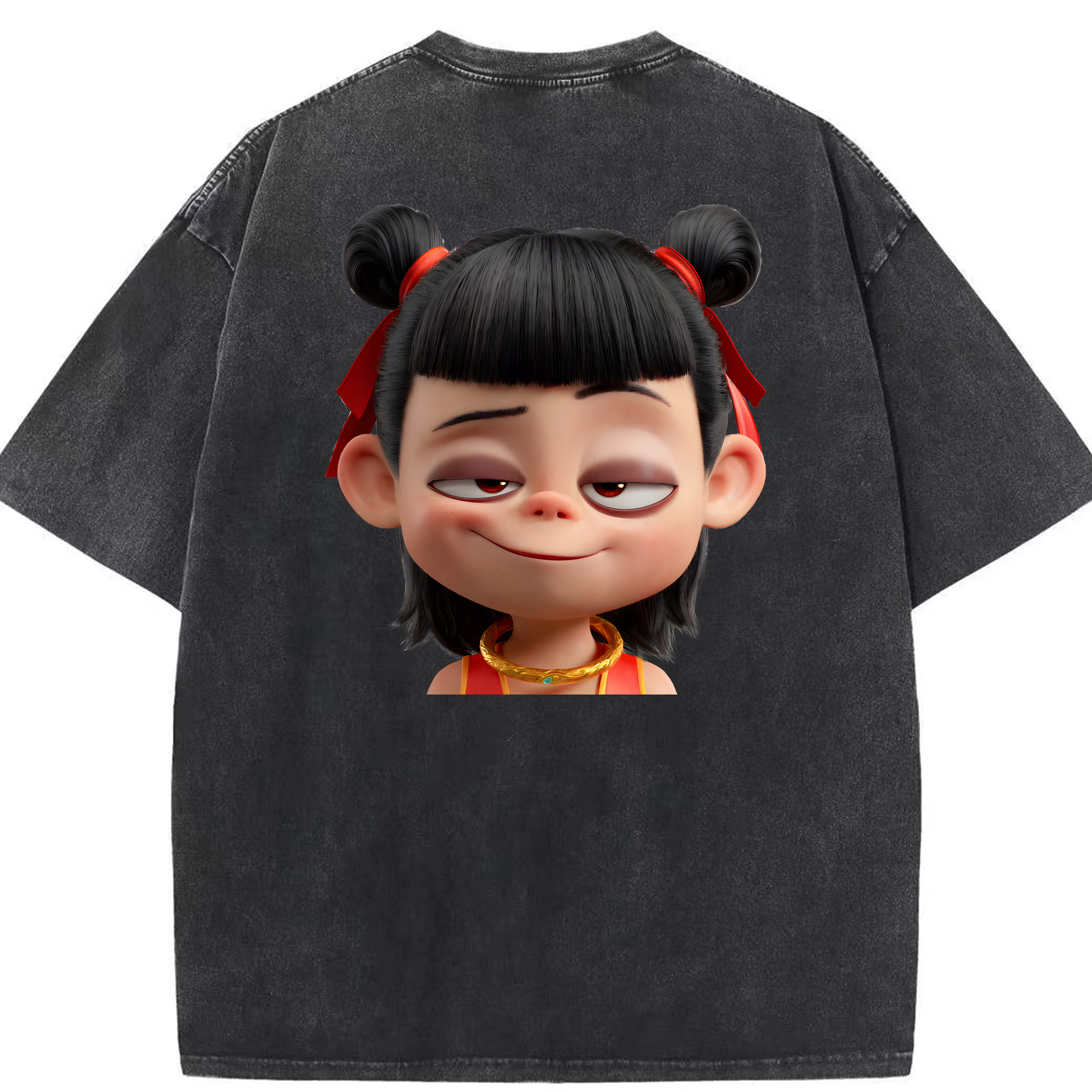 （画像用） Ne Zha 2 ナタ 魔童の大暴れ 綿100% ヴィンテージ風 半袖Tシャツ（背面プリント）