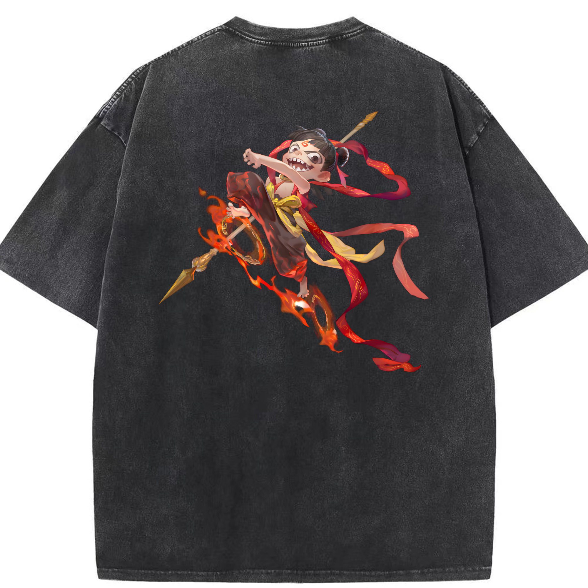 （画像用） Ne Zha 2 ナタ 魔童の大暴れ 綿100% ヴィンテージ風 半袖Tシャツ（背面プリント）