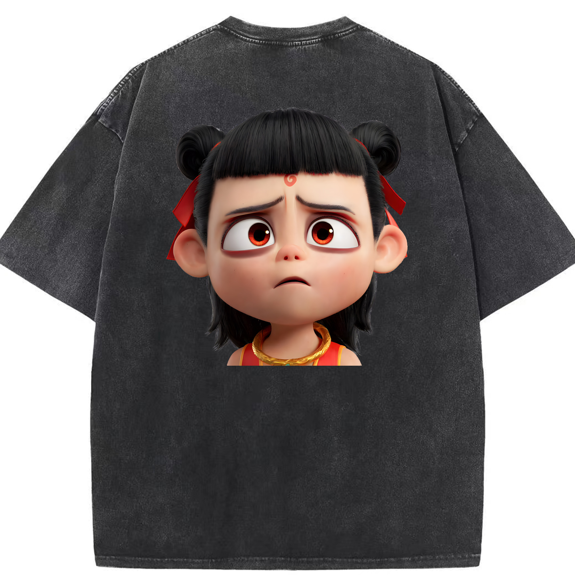 （画像用） Ne Zha 2 ナタ 魔童の大暴れ 綿100% ヴィンテージ風 半袖Tシャツ（背面プリント）