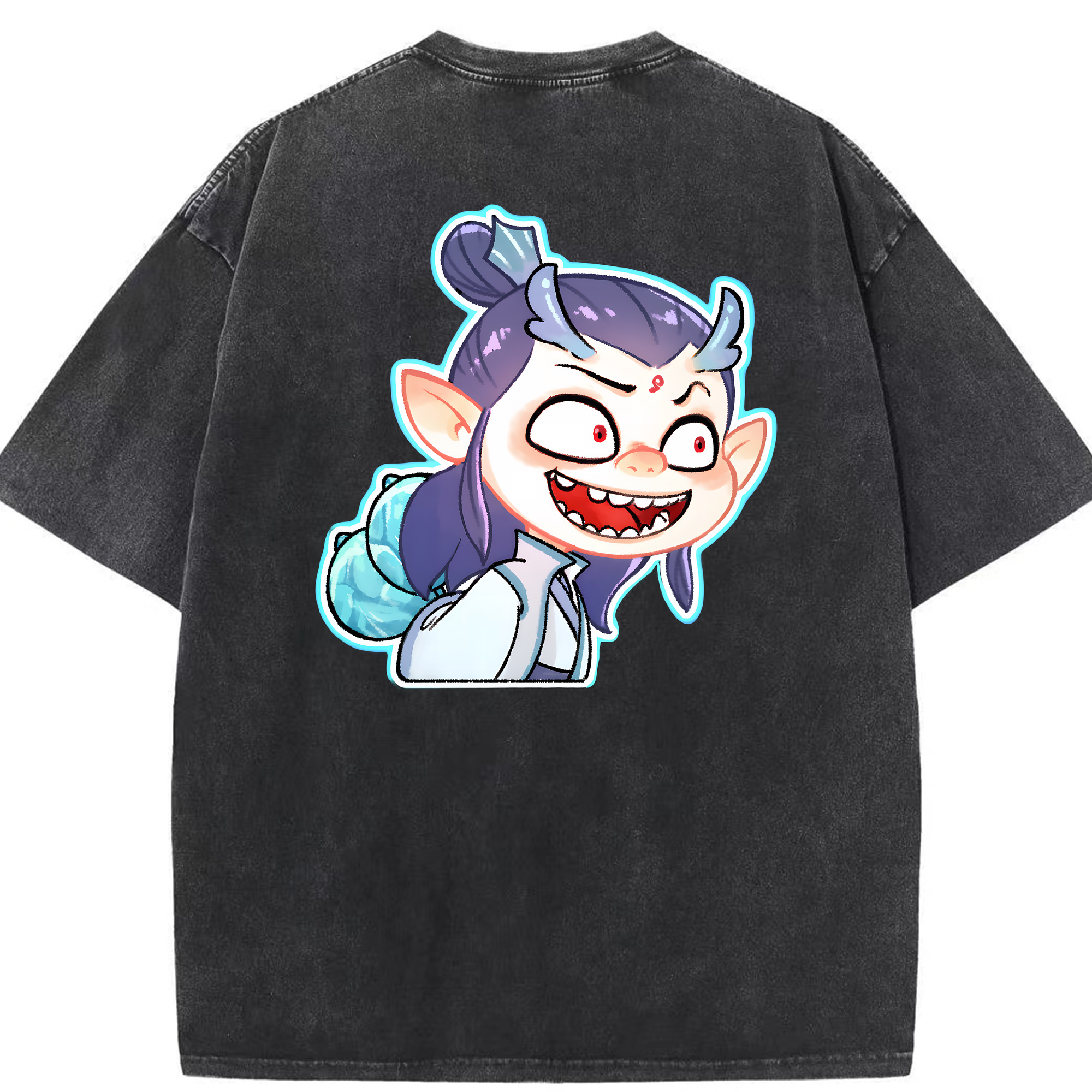 （画像用） Ne Zha 2 ナタ 魔童の大暴れ 綿100% ヴィンテージ風 半袖Tシャツ（背面プリント）