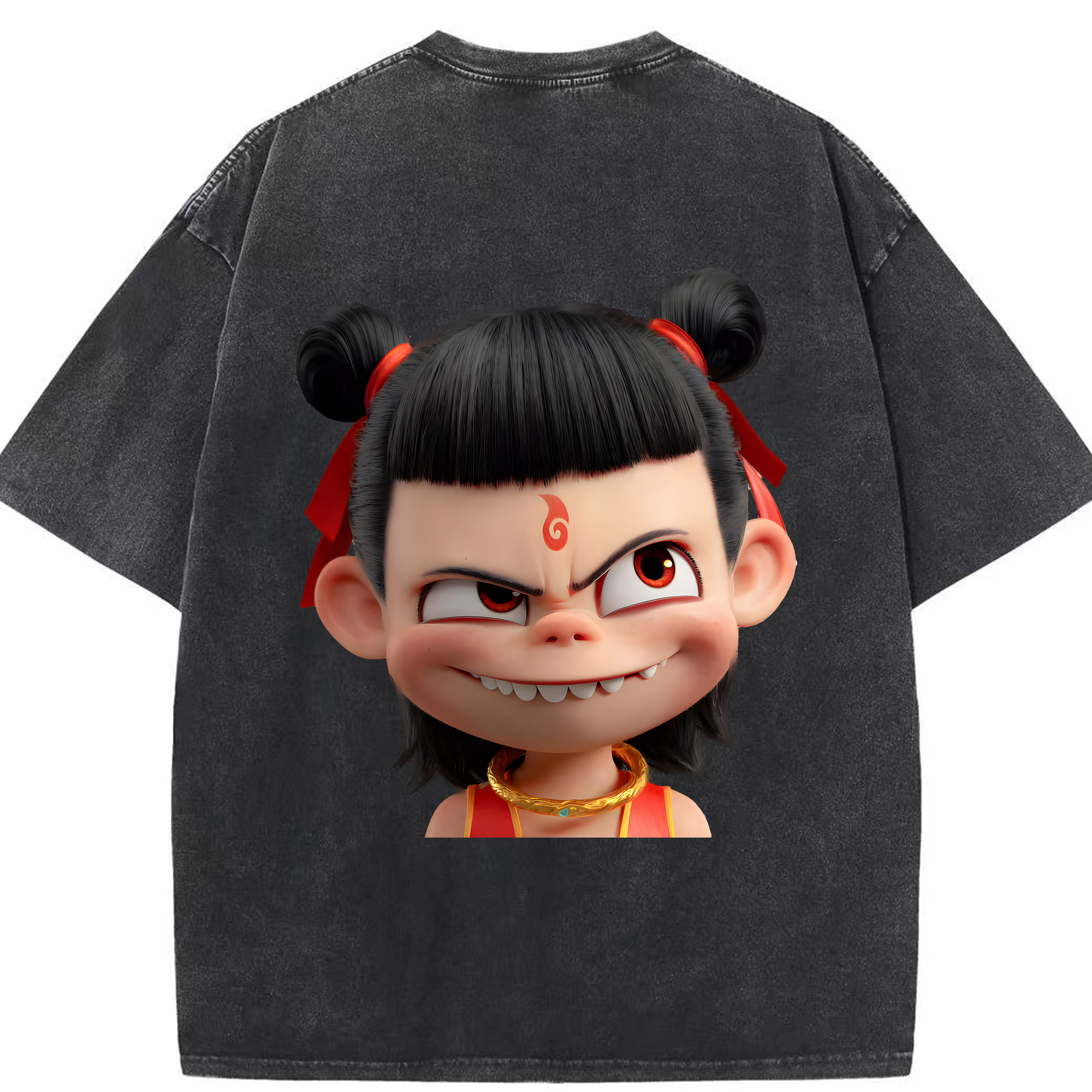 （画像用） Ne Zha 2 ナタ 魔童の大暴れ 綿100% ヴィンテージ風 半袖Tシャツ（背面プリント）
