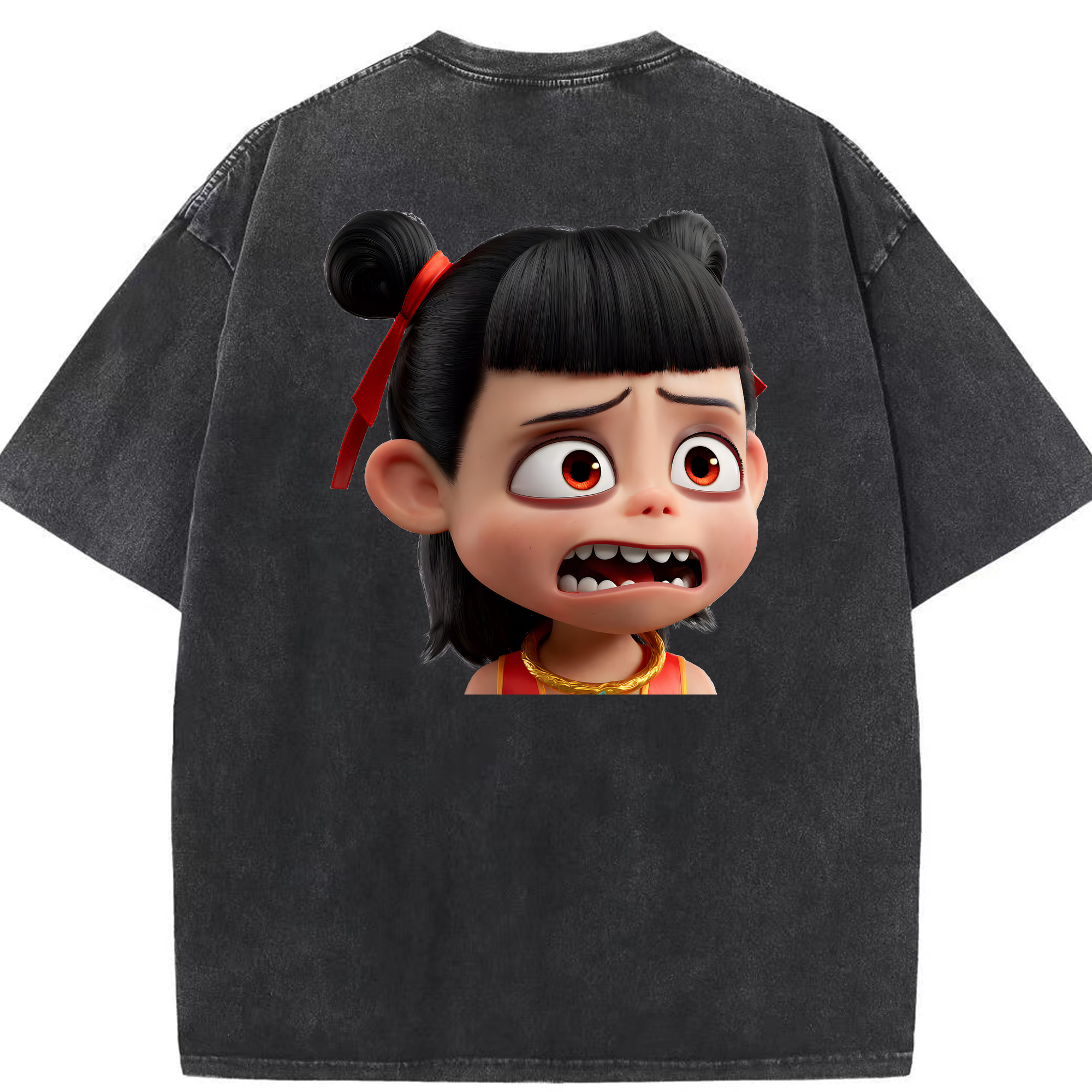 （画像用） Ne Zha 2 ナタ 魔童の大暴れ 綿100% ヴィンテージ風 半袖Tシャツ（背面プリント）