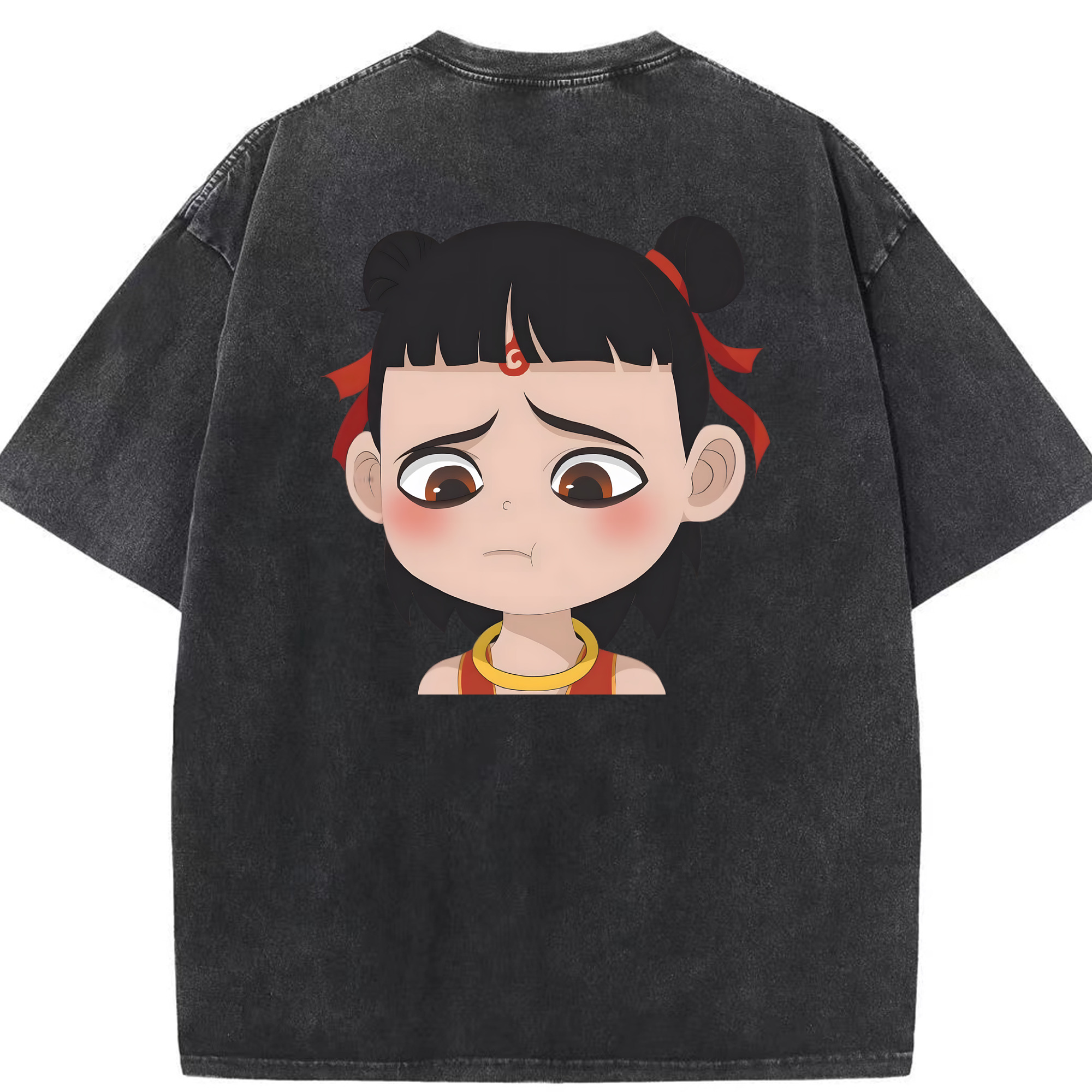 （画像用） Ne Zha 2 ナタ 魔童の大暴れ 綿100% ヴィンテージ風 半袖Tシャツ（背面プリント）