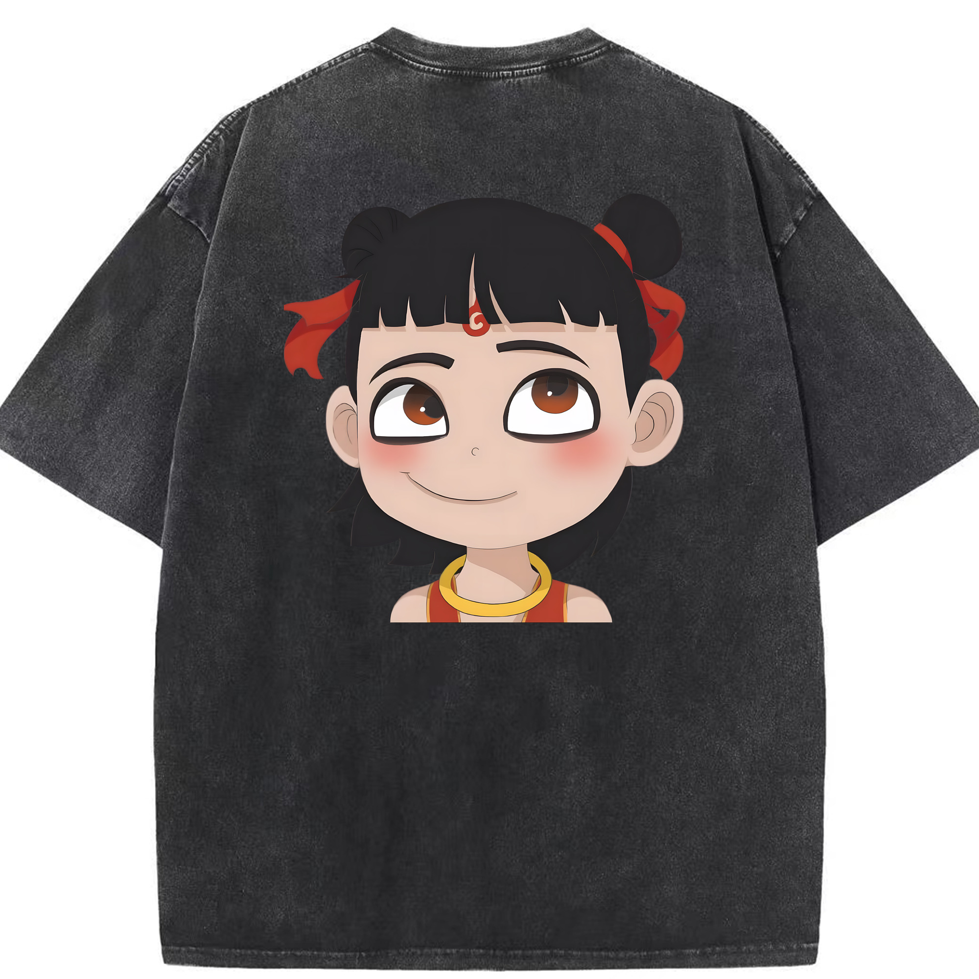 （画像用） Ne Zha 2 ナタ 魔童の大暴れ 綿100% ヴィンテージ風 半袖Tシャツ（背面プリント）